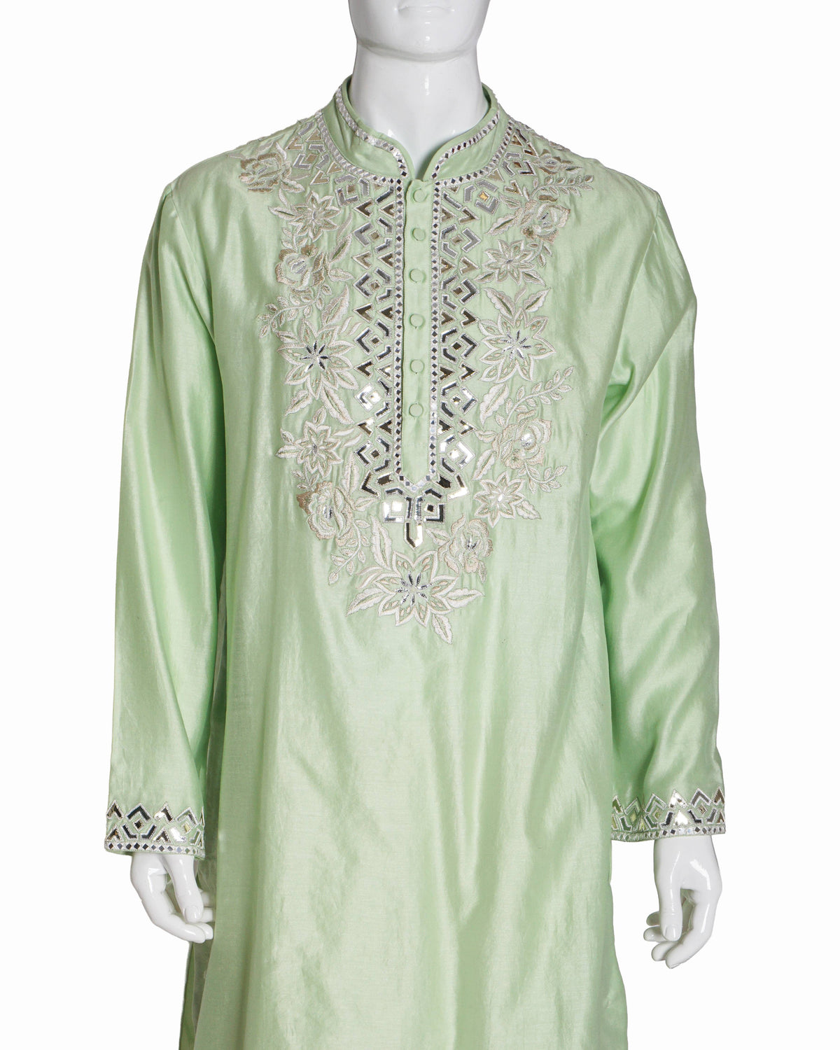 MARD by Abu Sandeep Pista Green Mirror Work Men's Kurta Set