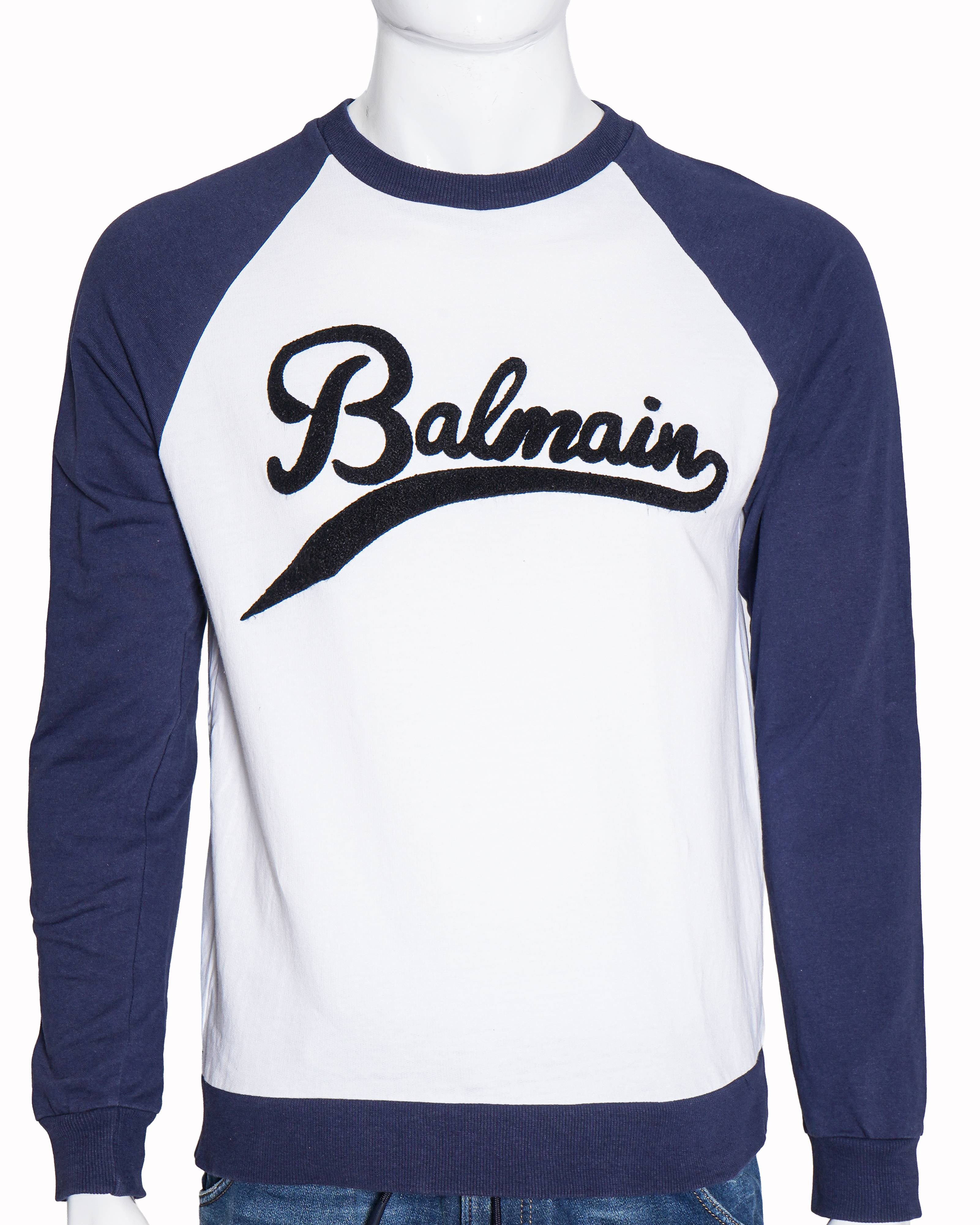 Balmain Paris Men's Navy & White Raglan Logo Pullover