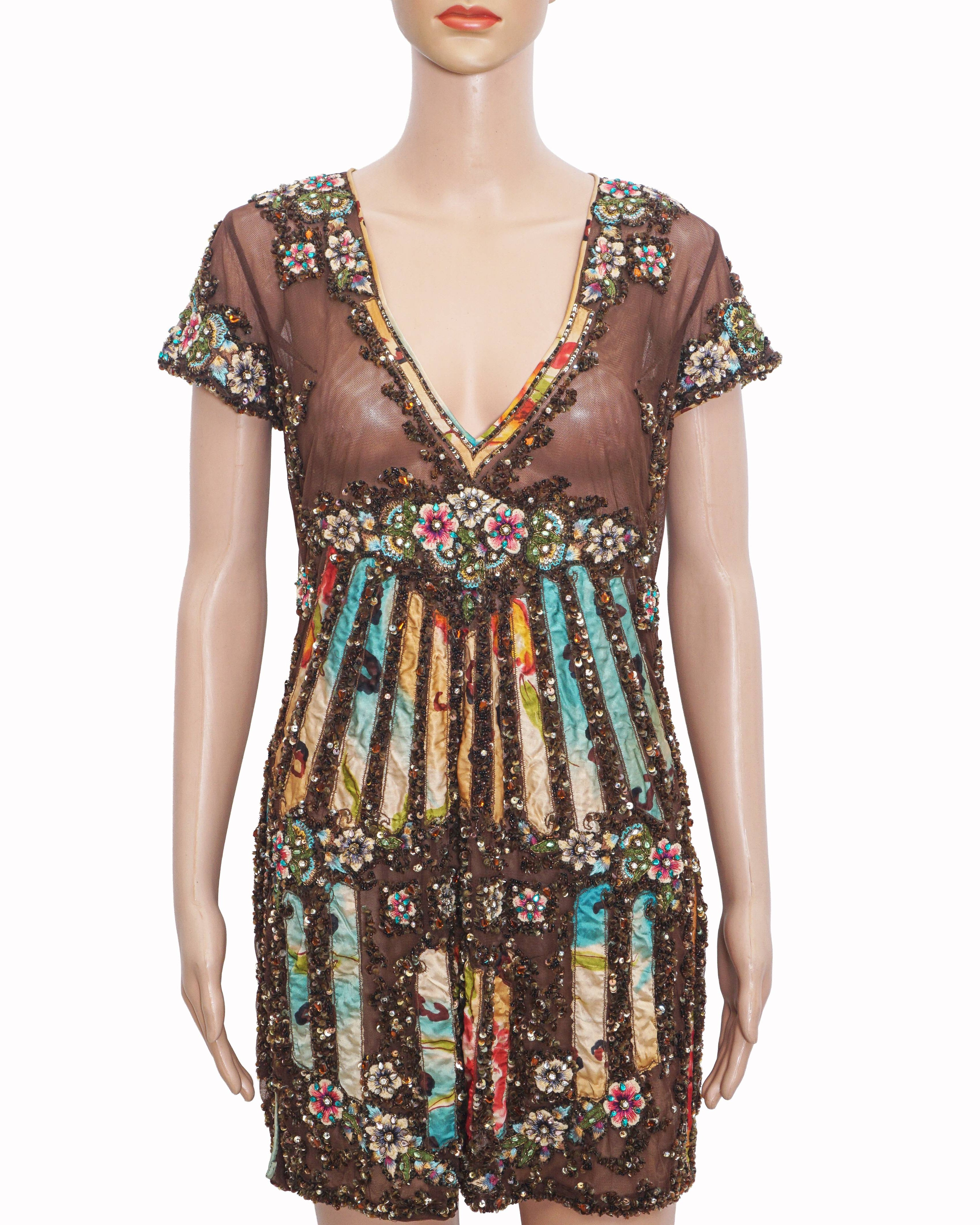 Falguni Shane Peacock Brown Sheer Heavily Embellished Floral Kurta