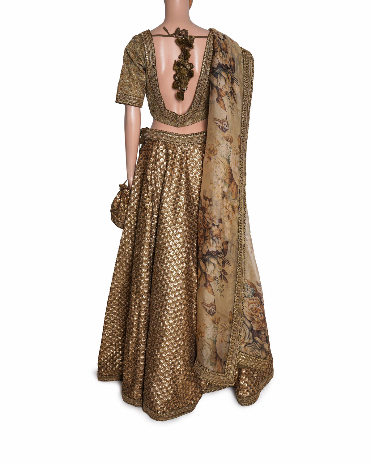 Sabyasachi Lehenga Set With Sequin Work In Gold Tone