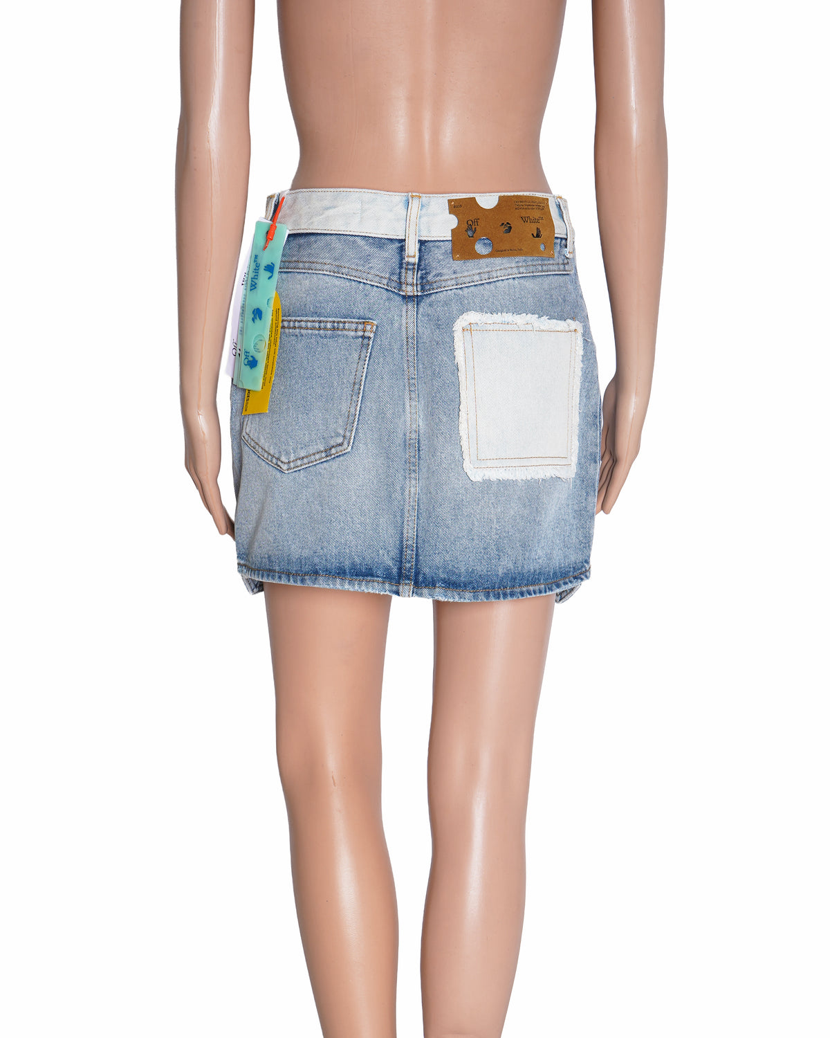 Off-White Light Wash Deconstructed Denim Mini Skirt