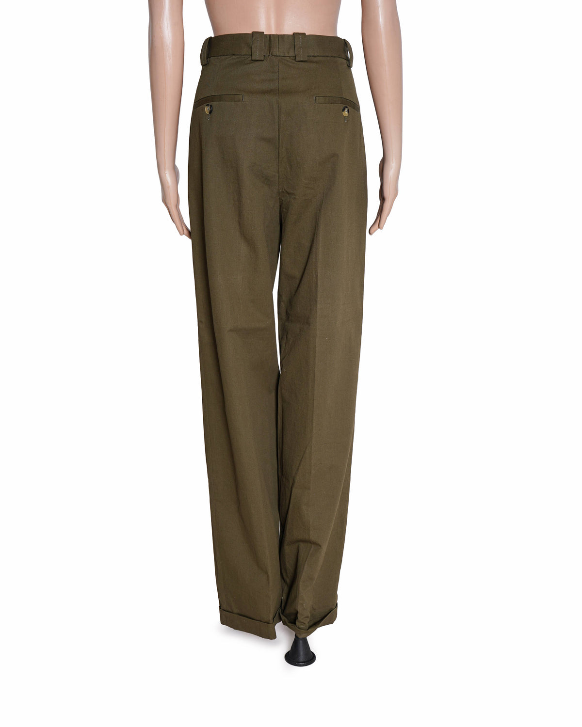 Massimo Dutti Olive Green Pleated Wide-Leg Trousers