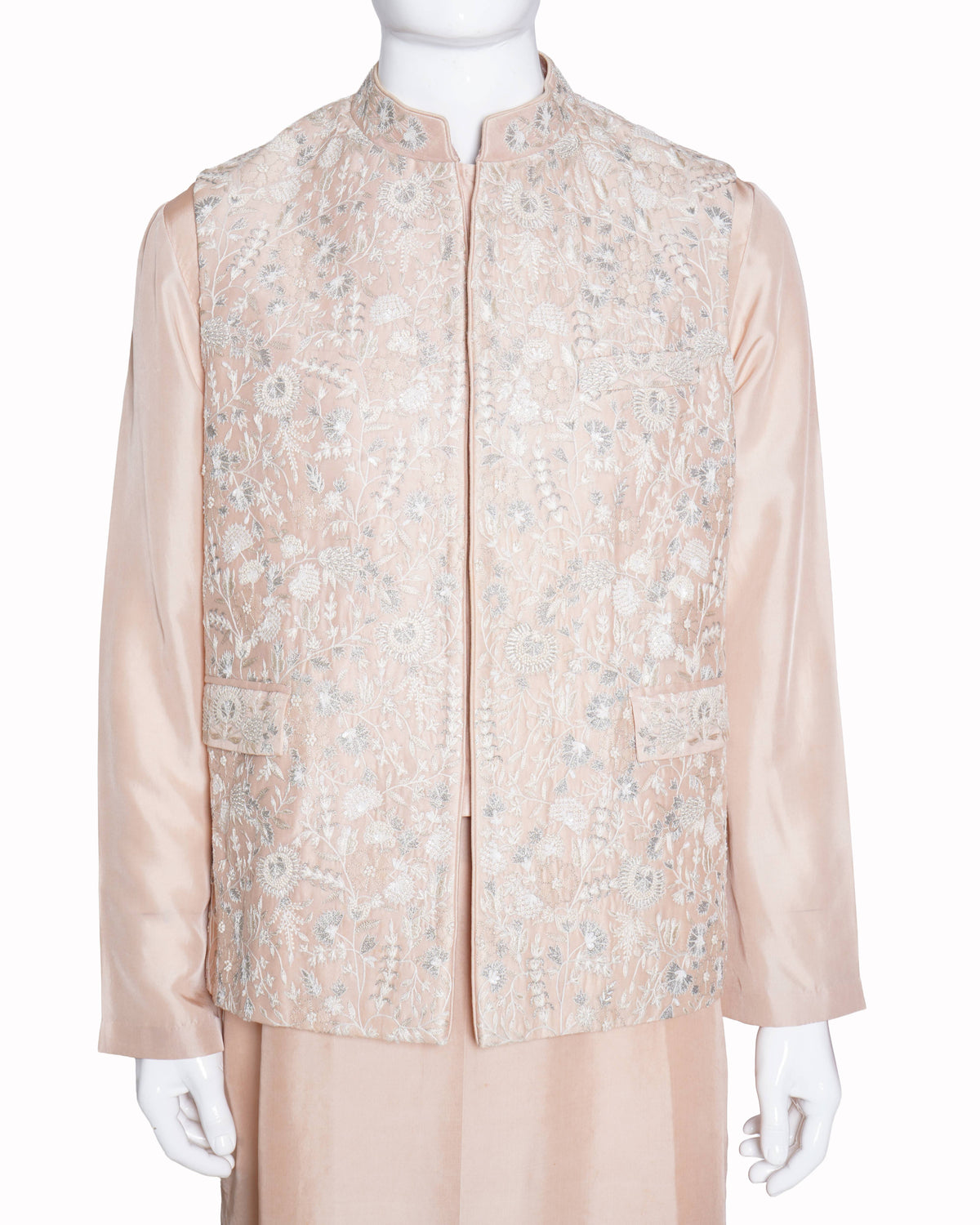 Anamika khanna Light Pink embroidered shervani set of 2 with vest