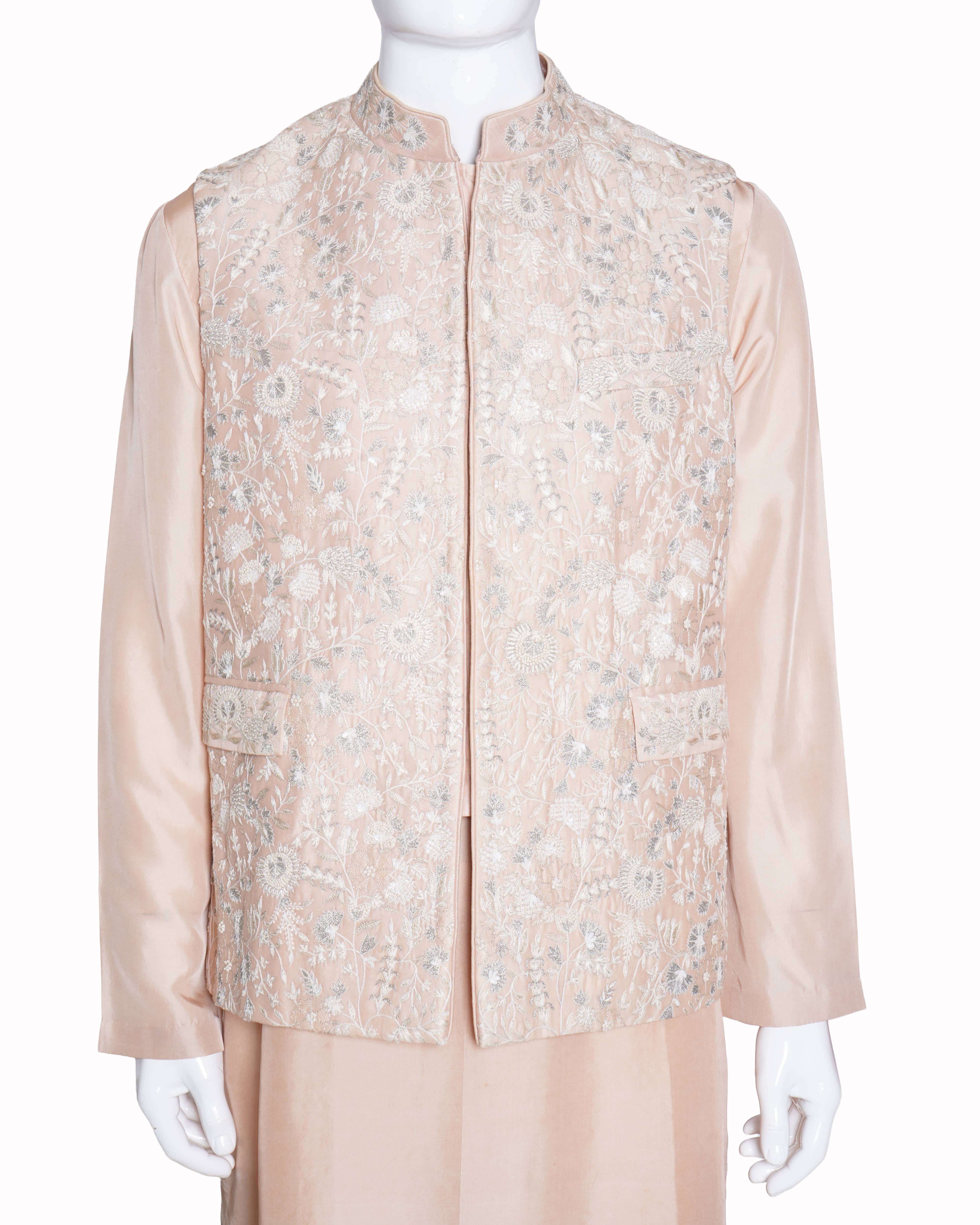 Anamika khanna Light Pink embroidered shervani set of 2 with vest