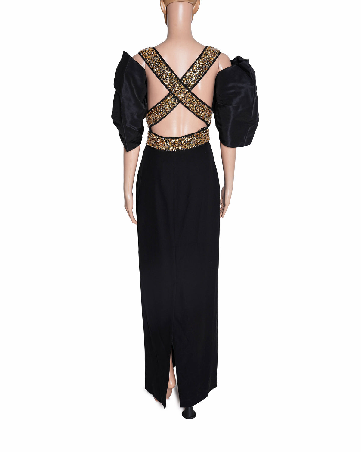 Ralph & Russo Cold Shoulder Puff Sleeve Gown In Black