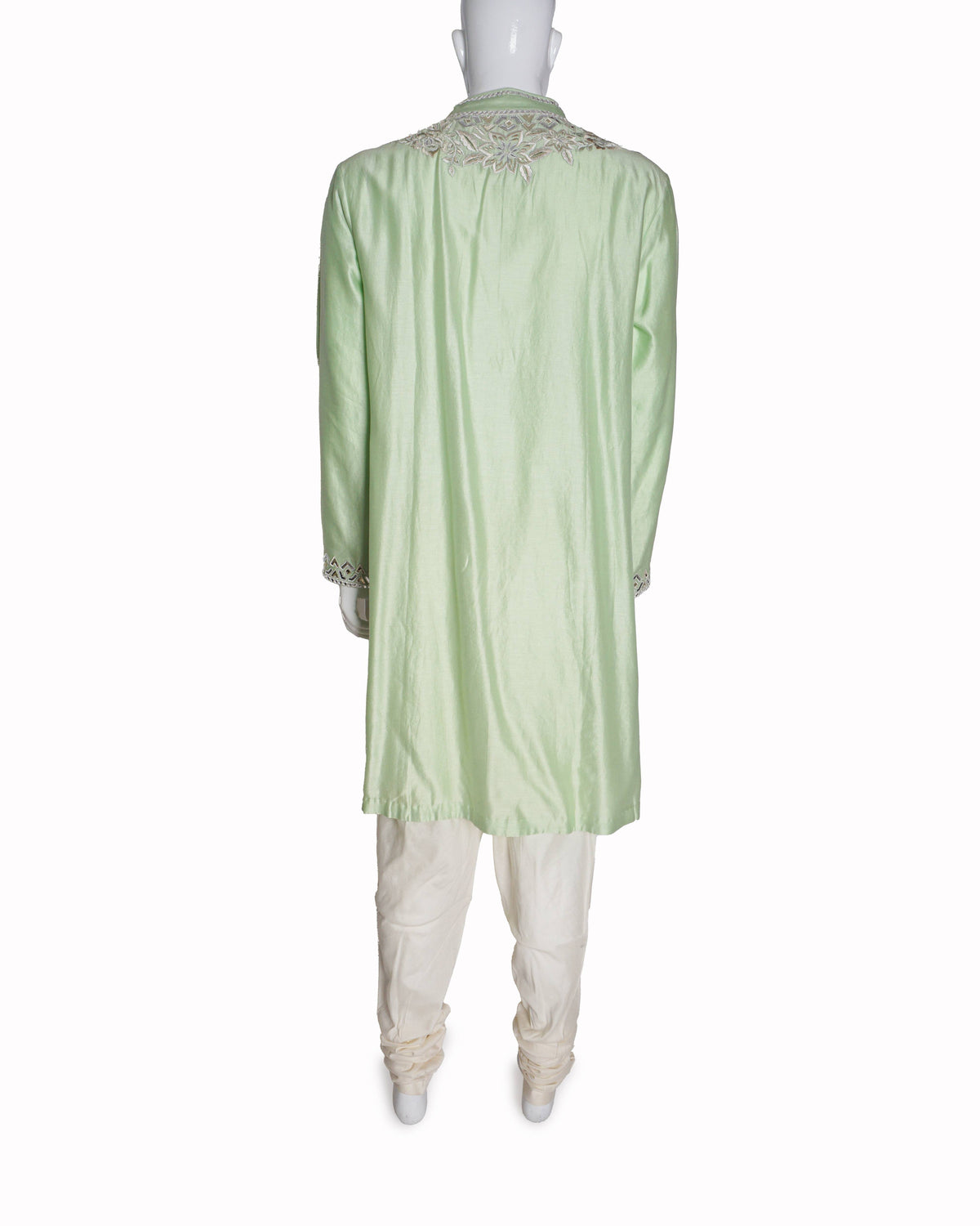MARD by Abu Sandeep Pista Green Mirror Work Men's Kurta Set