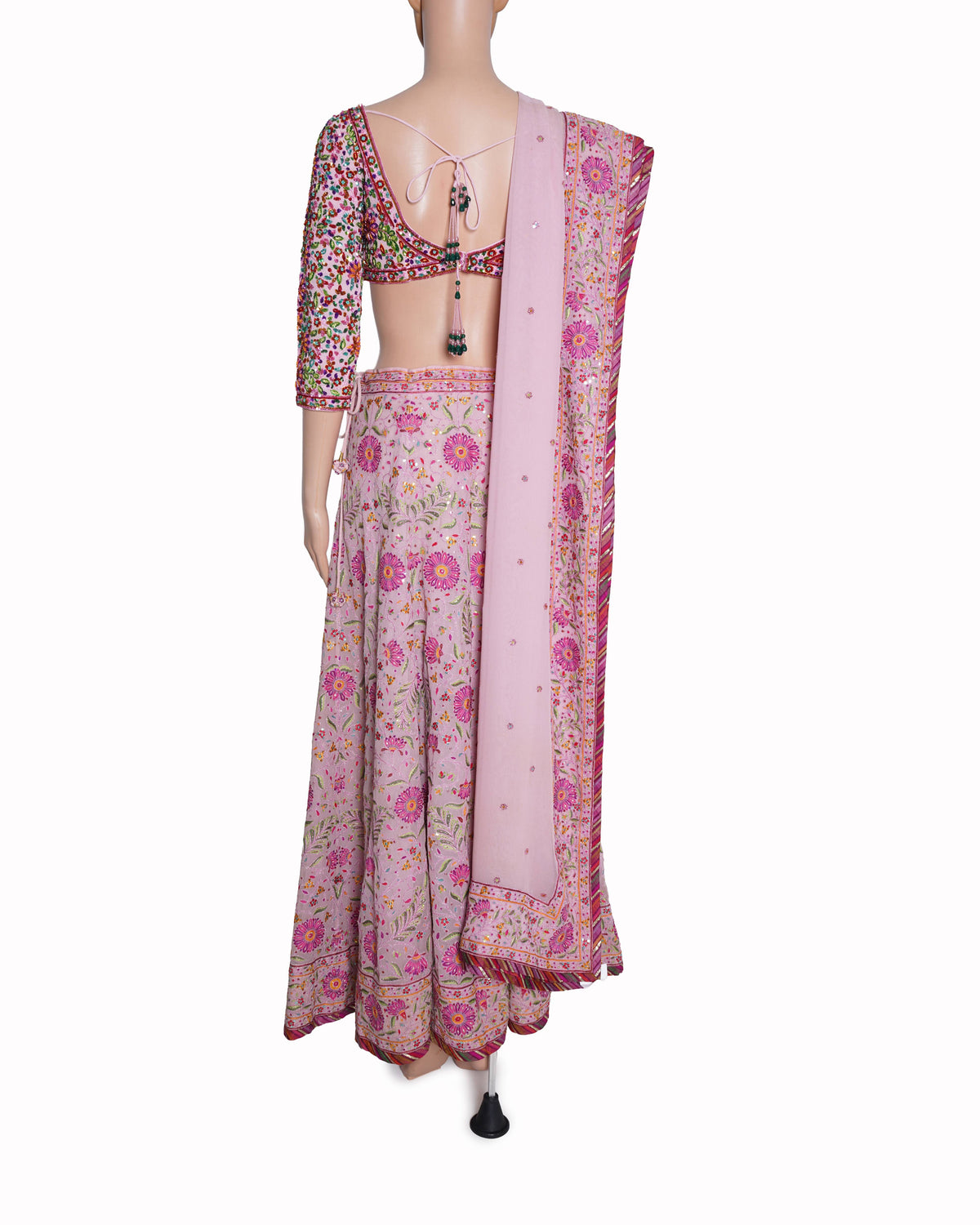 Abu Jani Sandeep Khosla pink embroidered lehenga set of 3