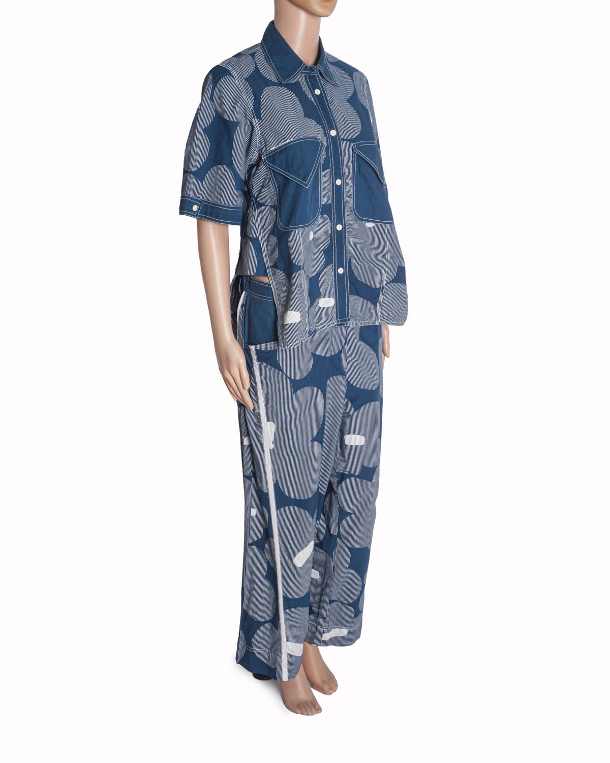 Lovebirds Blue & White Graphic Floral Striped Co-ord Set