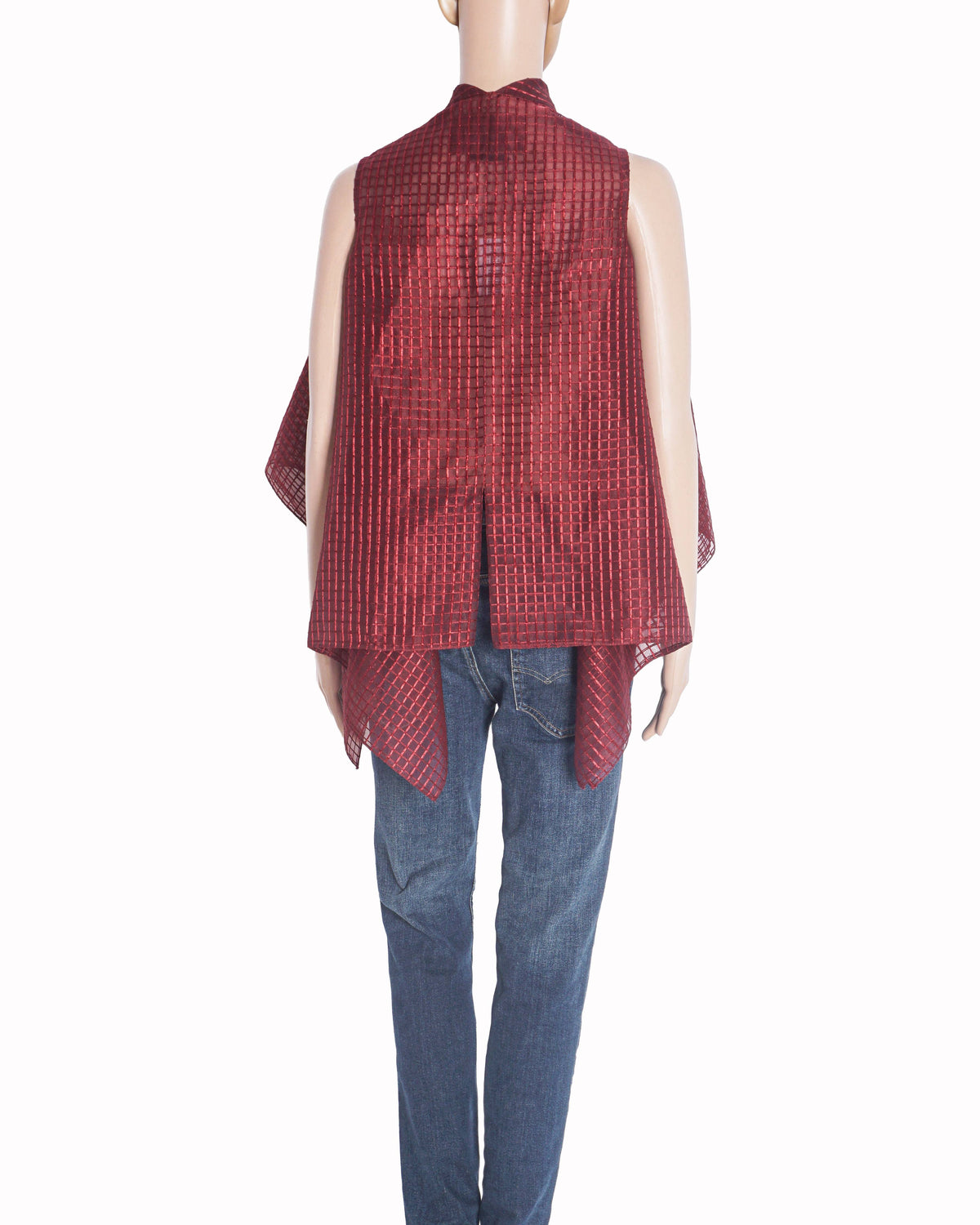 Amit Aggarwal Metallic Red Sheer Checkered Sculpted Jacket