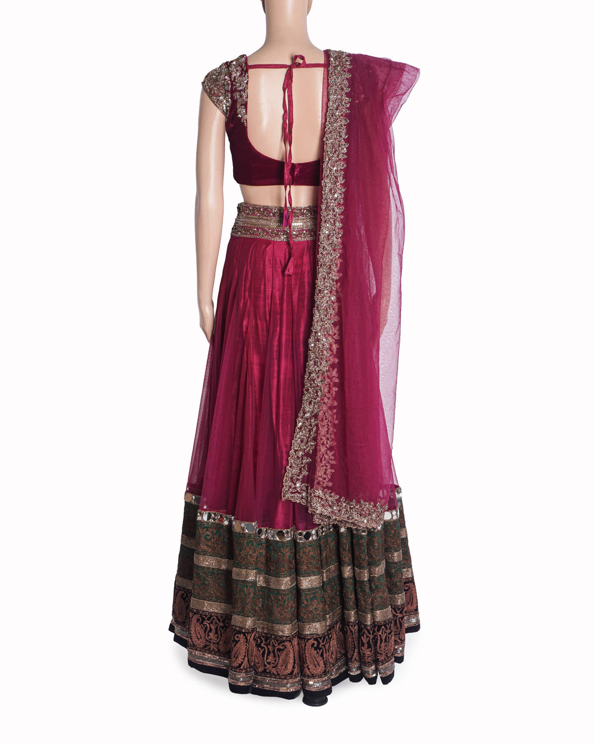 Manish Malhotra Magenta Heavy Velvet Embroidered Lehenga Set
