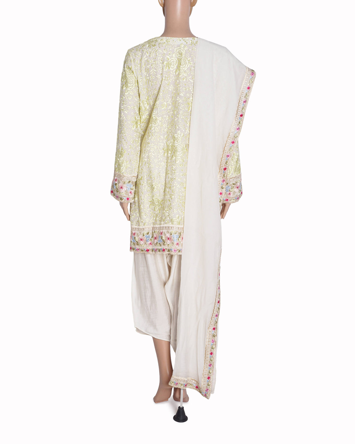 Iqbal Hussain Ivory Floral Embroidered Tunic & Dhoti Set