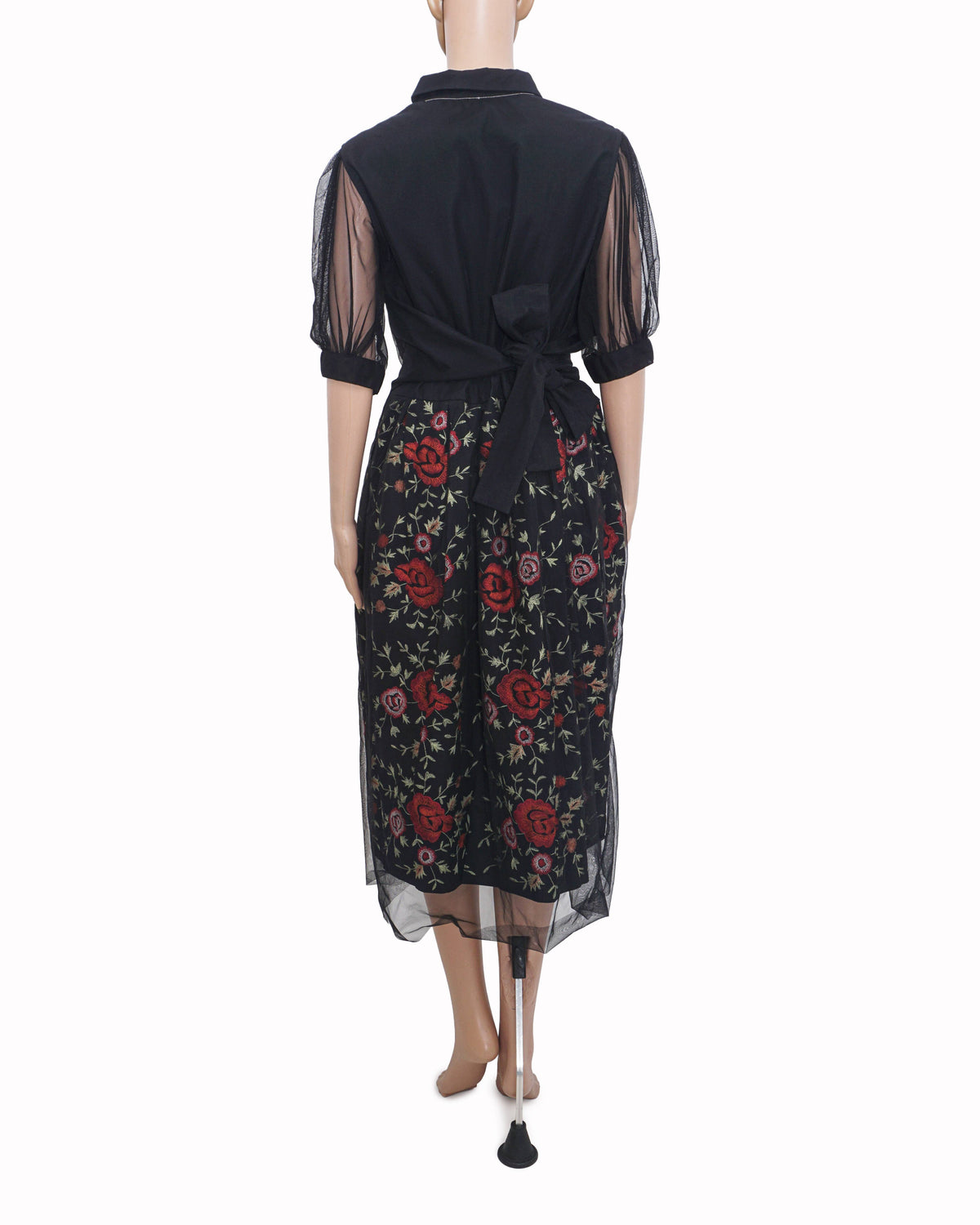 Brunello Cucinelli Black Embroidered Floral Silk-Cotton Midi Dress