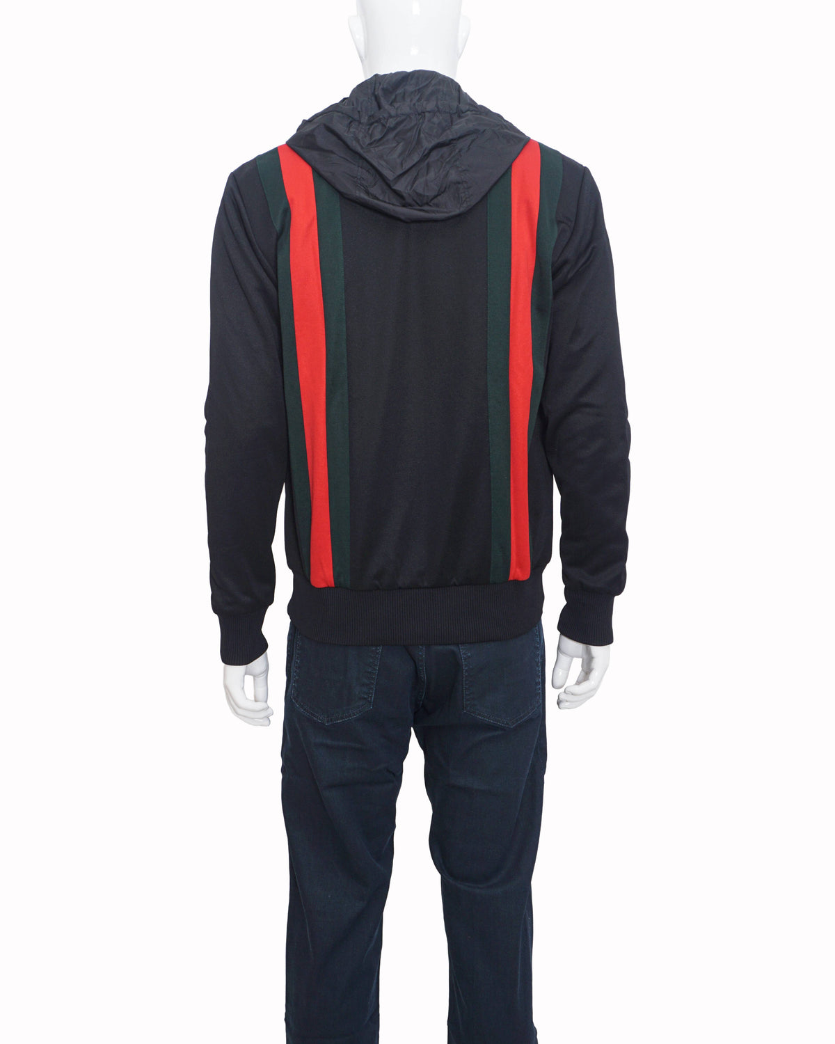Gucci Black Web Striped Zip-Up Hooded Jacket