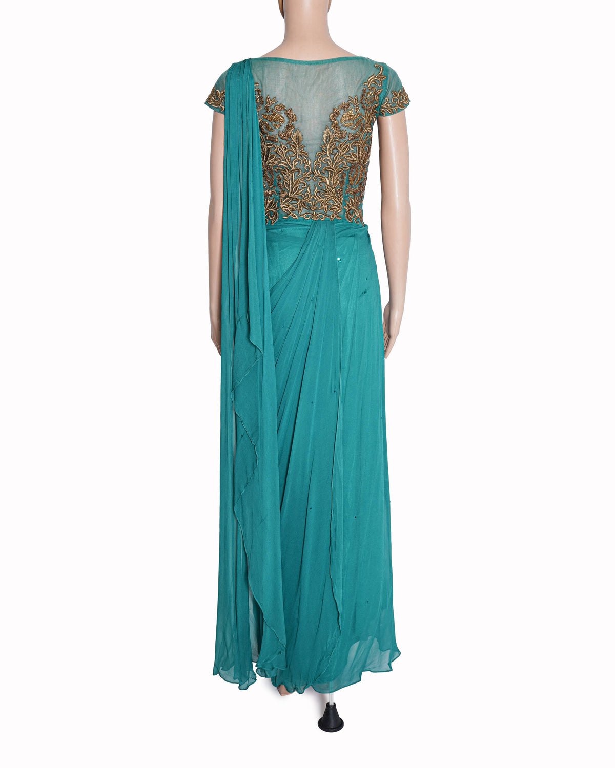 Adi By Aditya Khandelwal Turquoise Green Embroidered Saree Gown