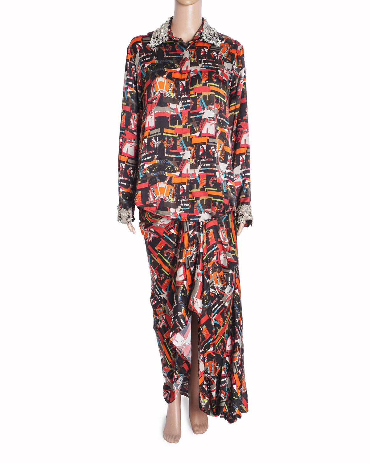 Anamika Khanna Abstract Printed Draped Skirt Set