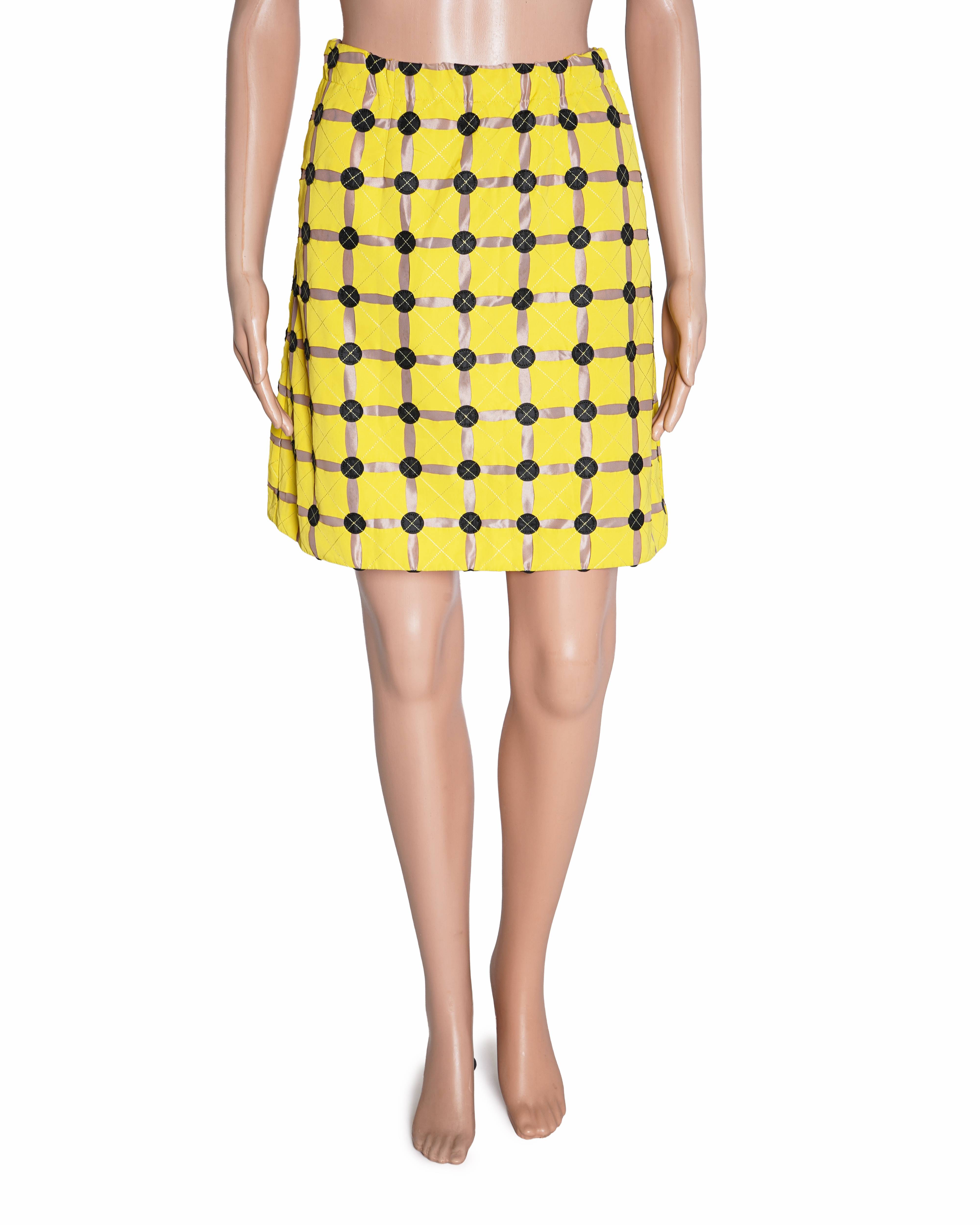 Marni Plaid Citron Yellow Circle-Print Mini Skirt