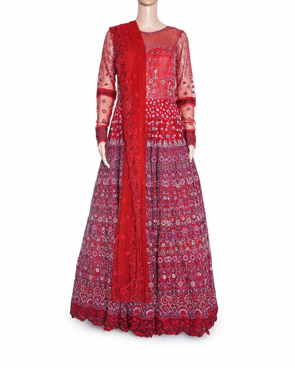 Jade By Monica & Karishma Red Embroidered Bridal Anarkali Gown With Dupatta