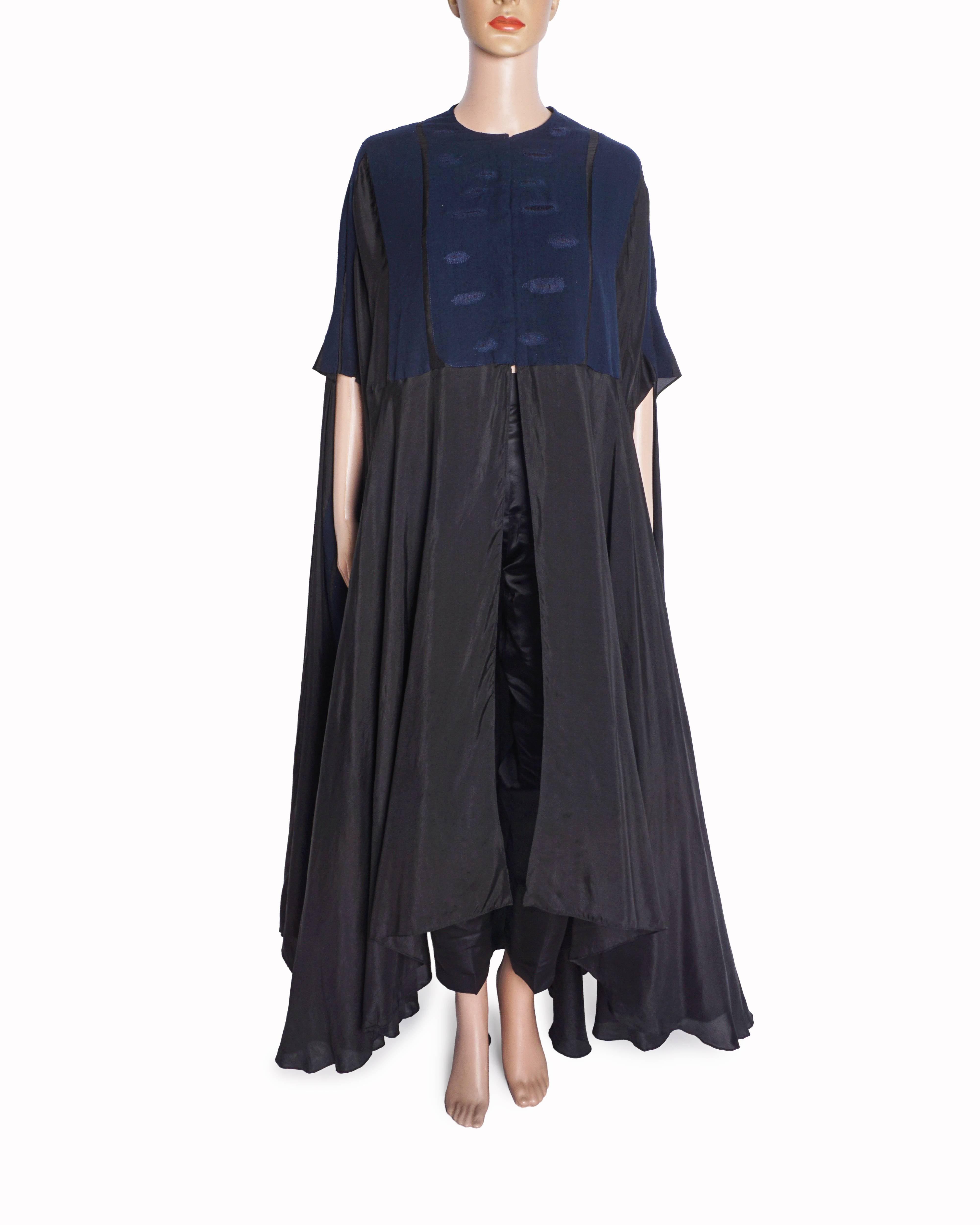 Anamika Khanna Blue & Black Color-Blocked Cape