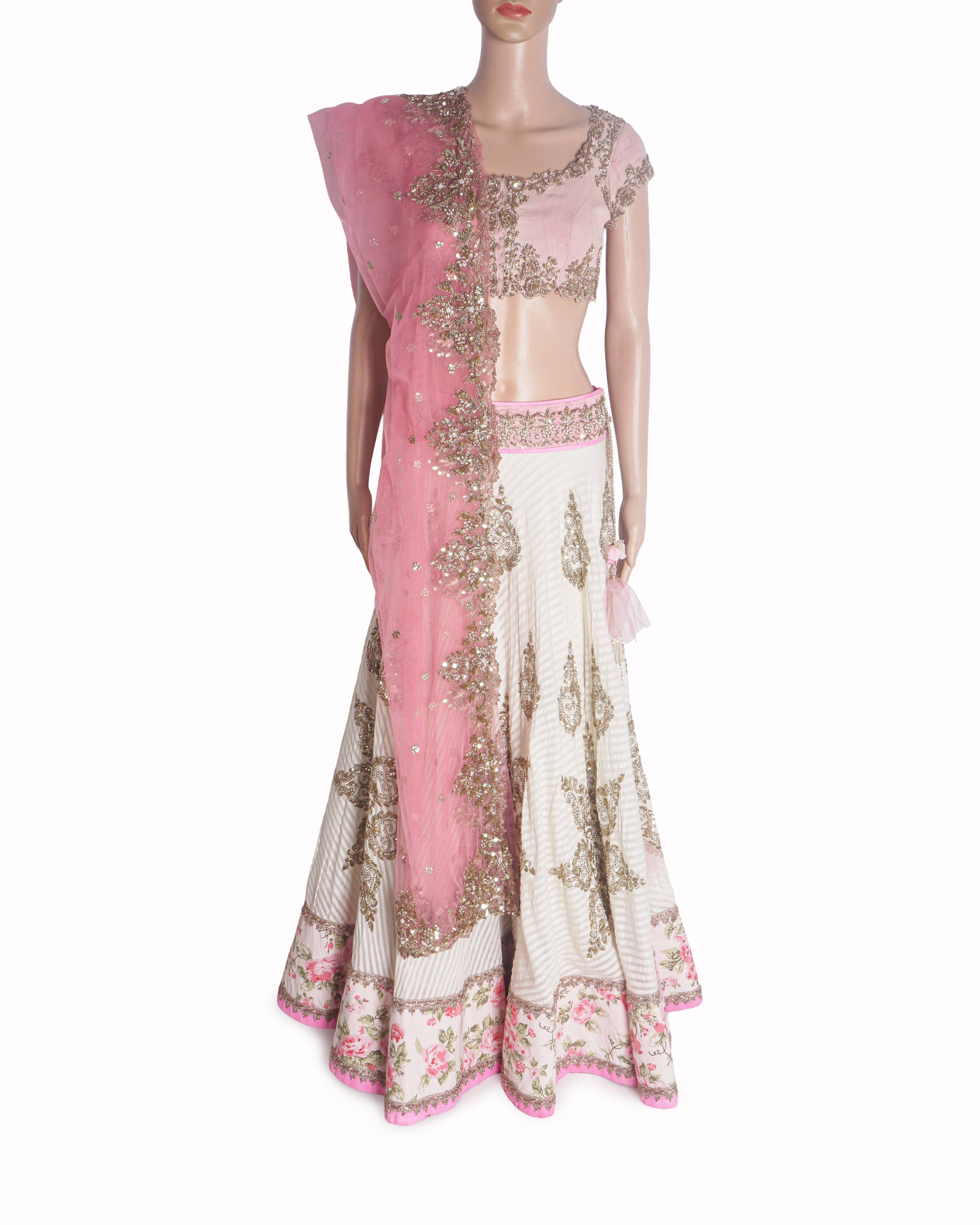 Anushree Reddy Pink and White Embroidered Lehenga Set