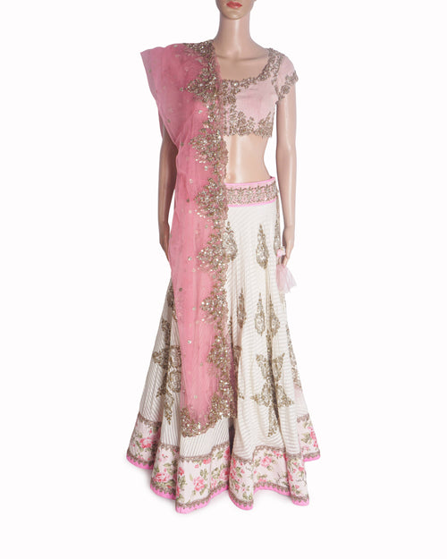 Anushree Reddy Pink and White Embroidered Lehenga Set