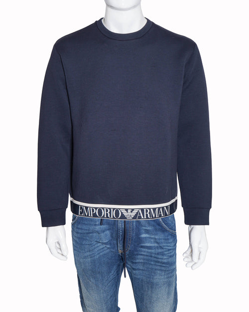 Emporio Armani Men's Navy Blue Logo-Hem Sweatshirt