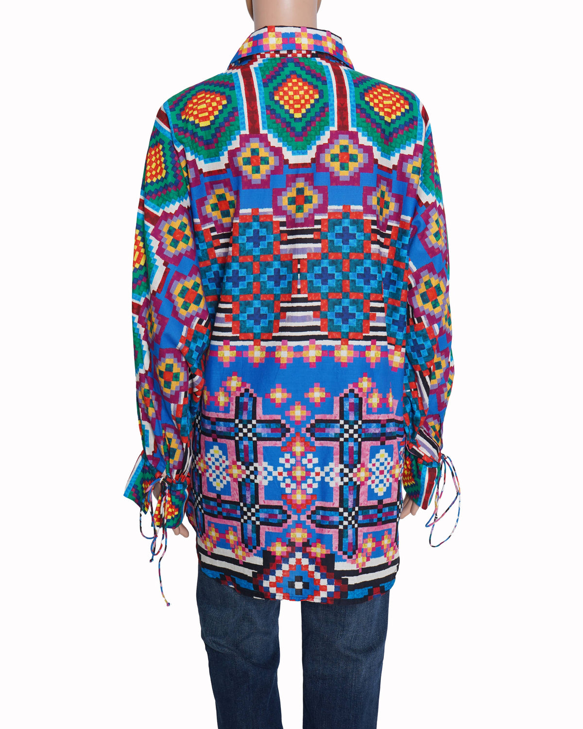 Saaksha & Kinni Printed Blue Cambric Ikat Shirt