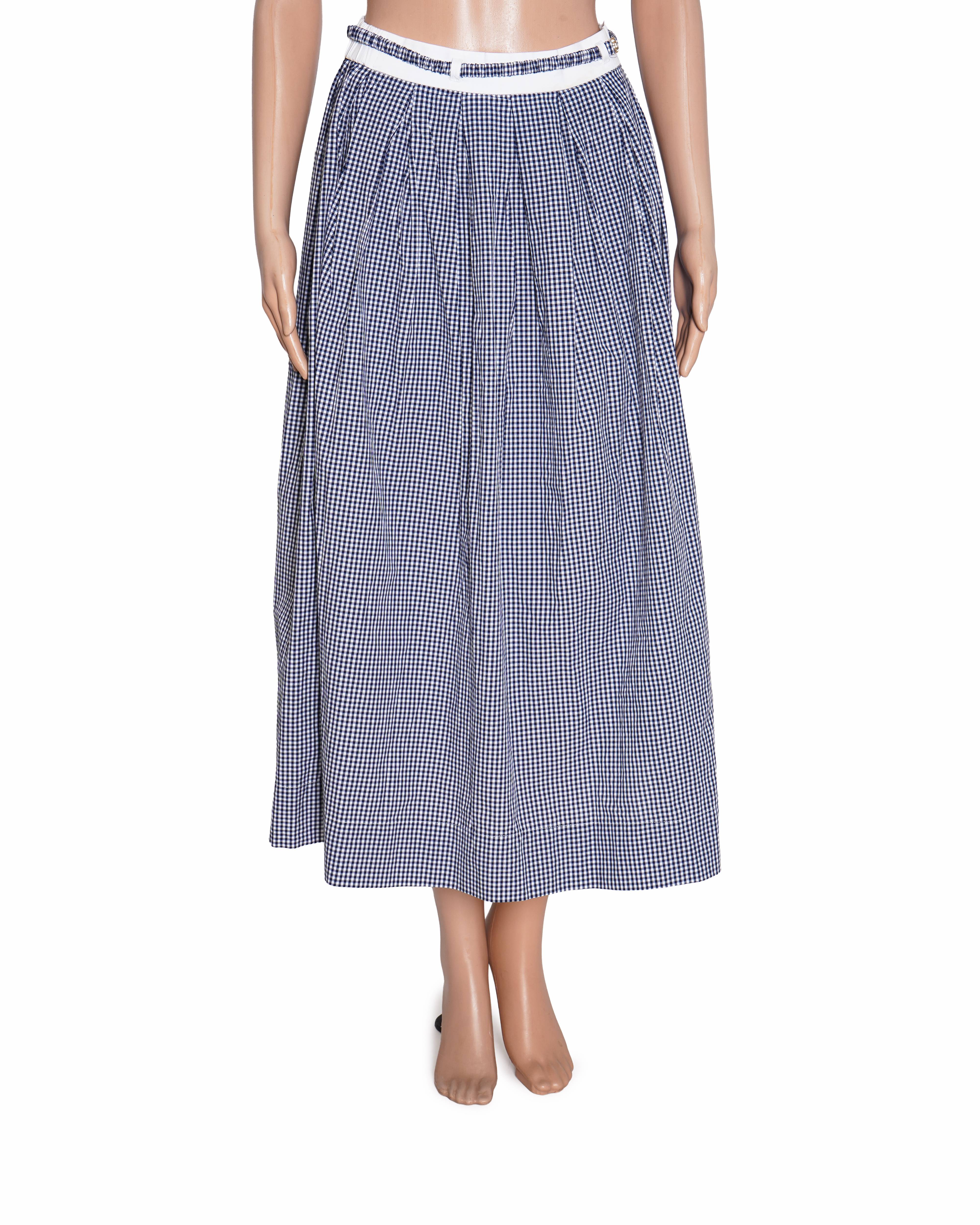 New Maje Blue and White Checkered Midi Skirt