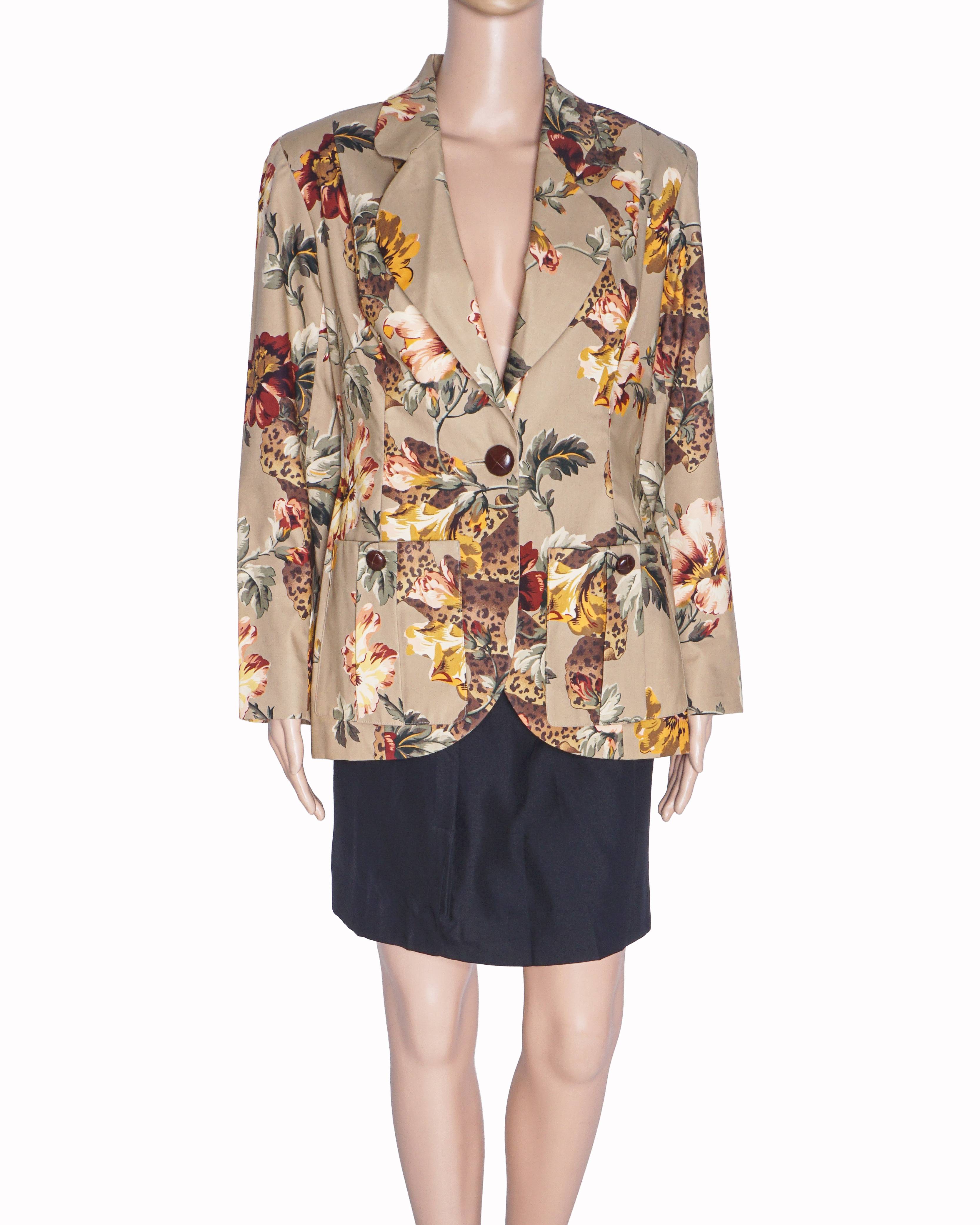 Zang Toi Floral and Leopard Print Blazer