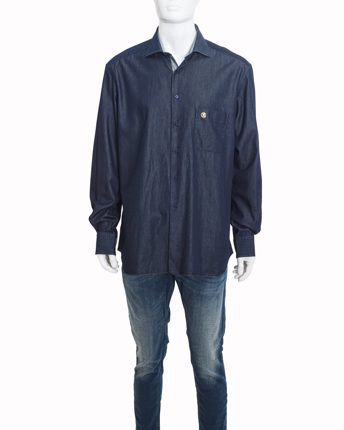Stefano Ricci Men's Indigo Eagle Emblem Shirt