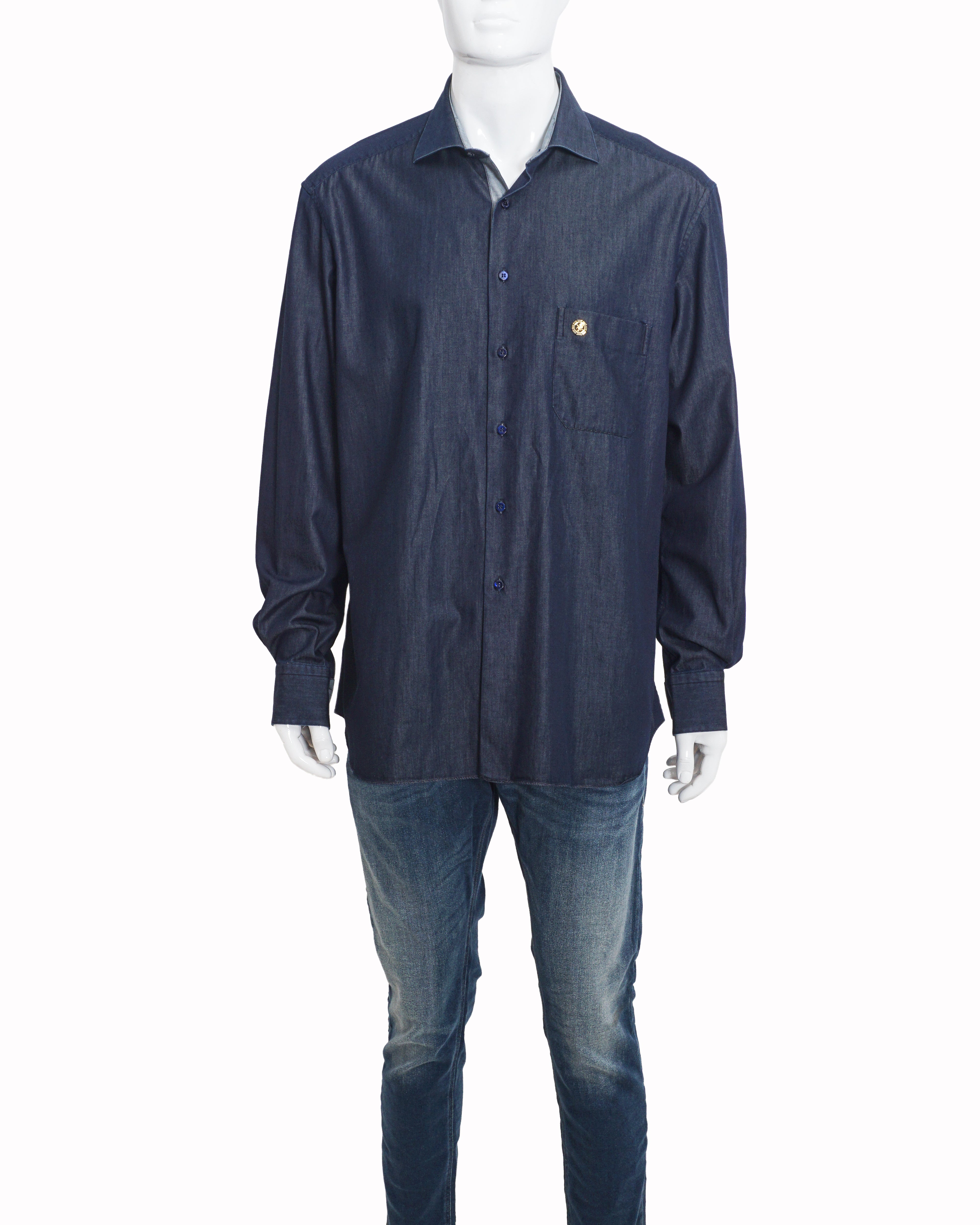 Stefano Ricci Men's Indigo Eagle Emblem Shirt