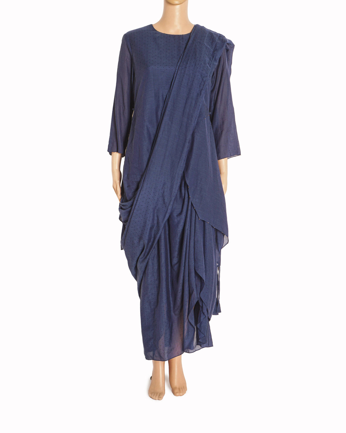 Aikeyah Beatrice Navy Blue Pre-Draped Saree Tunic