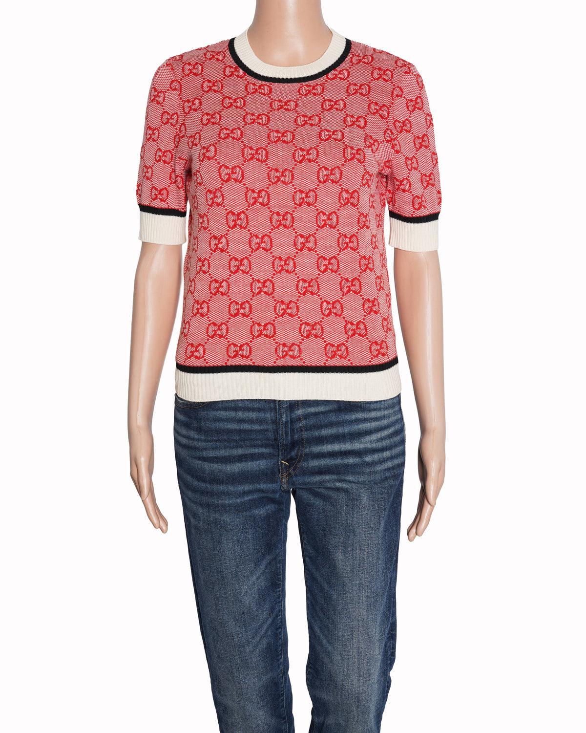 Gucci Red/White knit 'GG' Short Sleeve Top