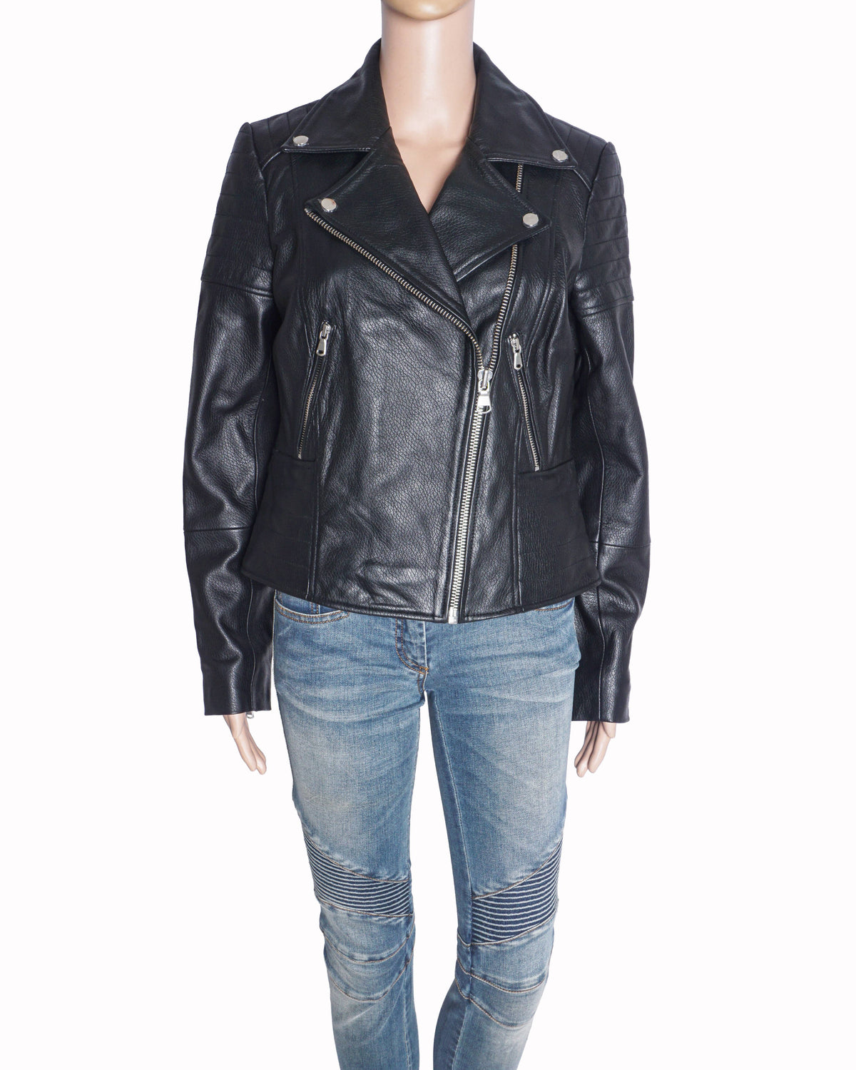 Barneys Women’s Leather Ribbed Asymmetric Biker Jacket