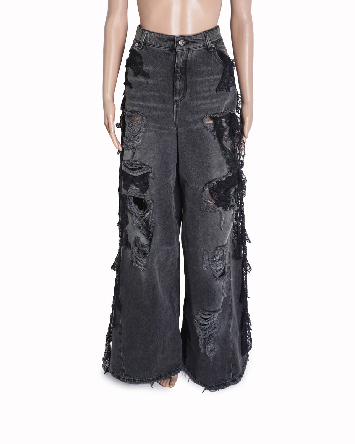 Blumarine Destroyed Extra Baggy Lace-Trimmed Jeans