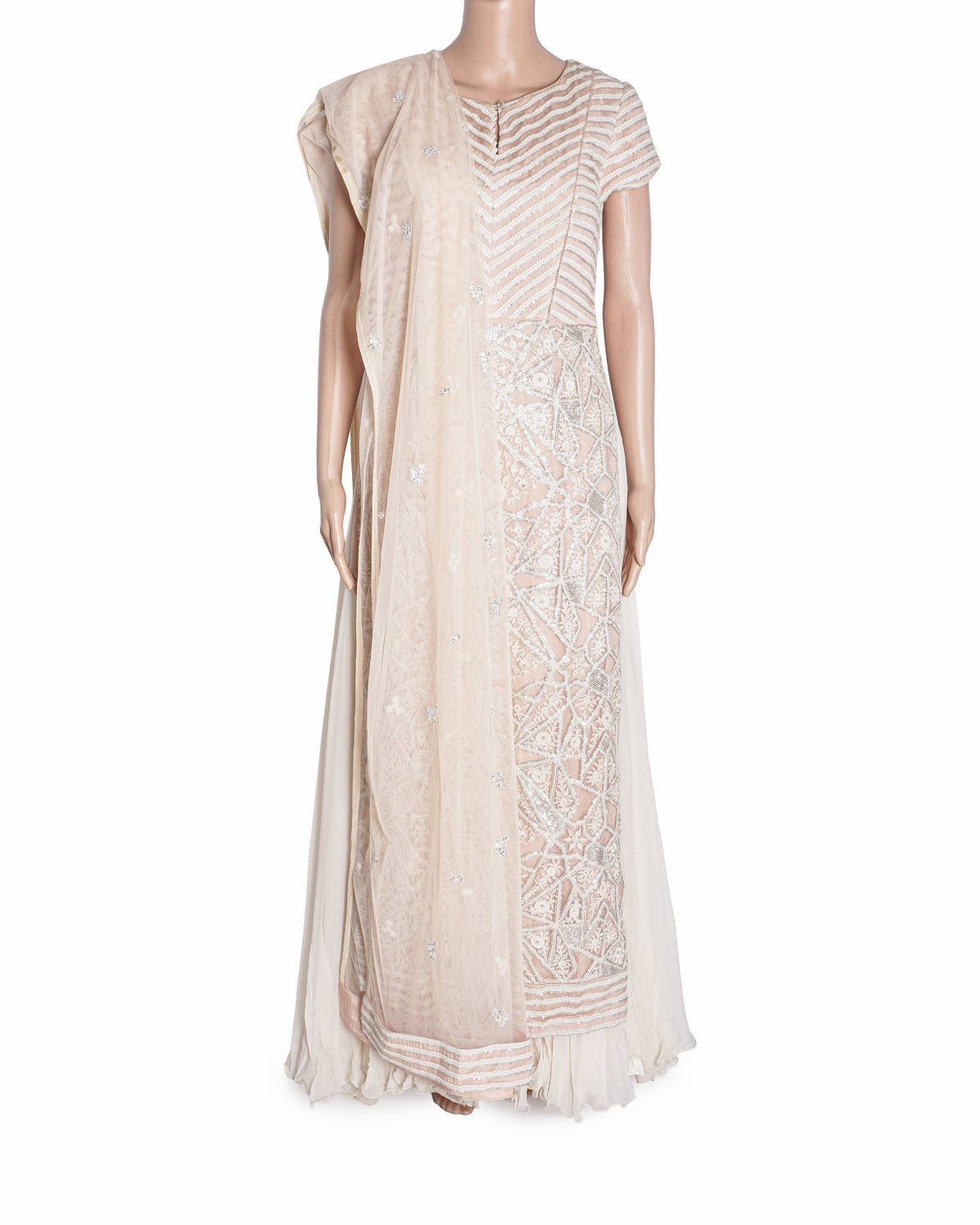 Varun & Nidhika Cream Geometric Embroidered Anarkali Set