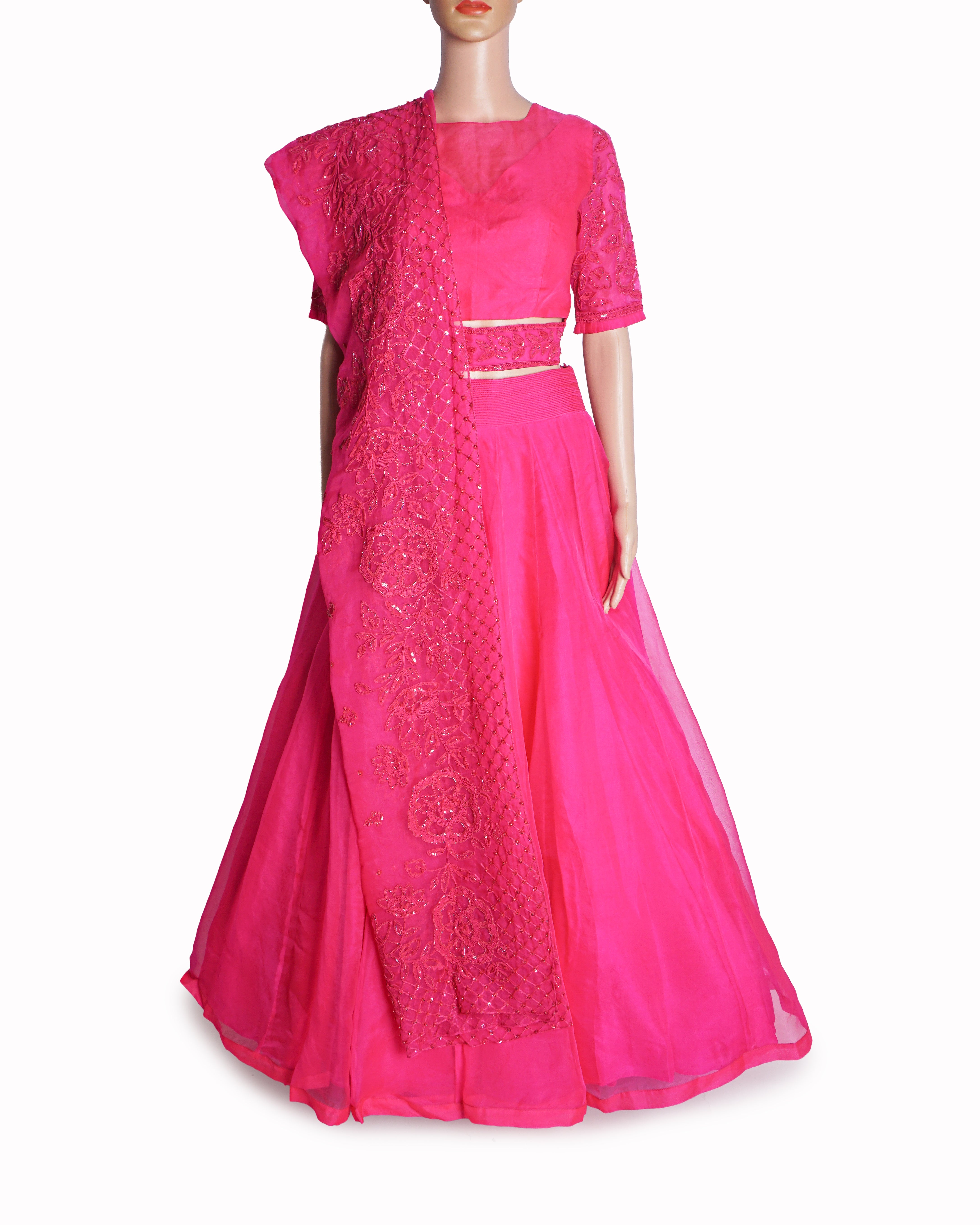 Manish Malhotra Hot Pink Embroidered Sequins & Bead Lehenga Set