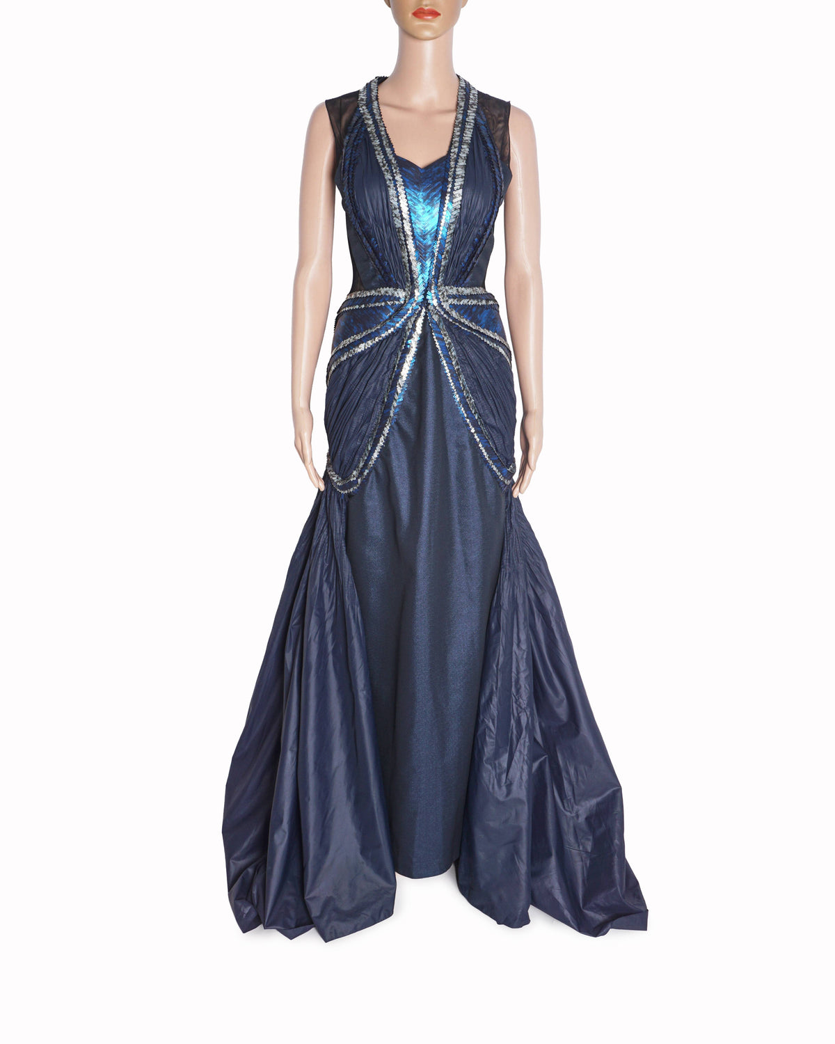 Amit Aggarwal Blue Structured Metallic Corded Gown
