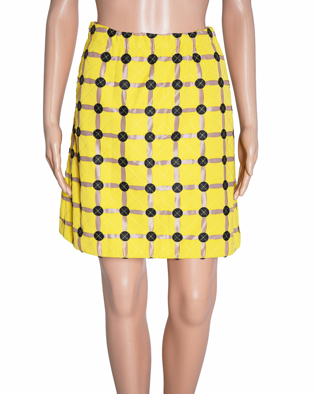 Marni Plaid Citron Yellow Circle-Print Mini Skirt