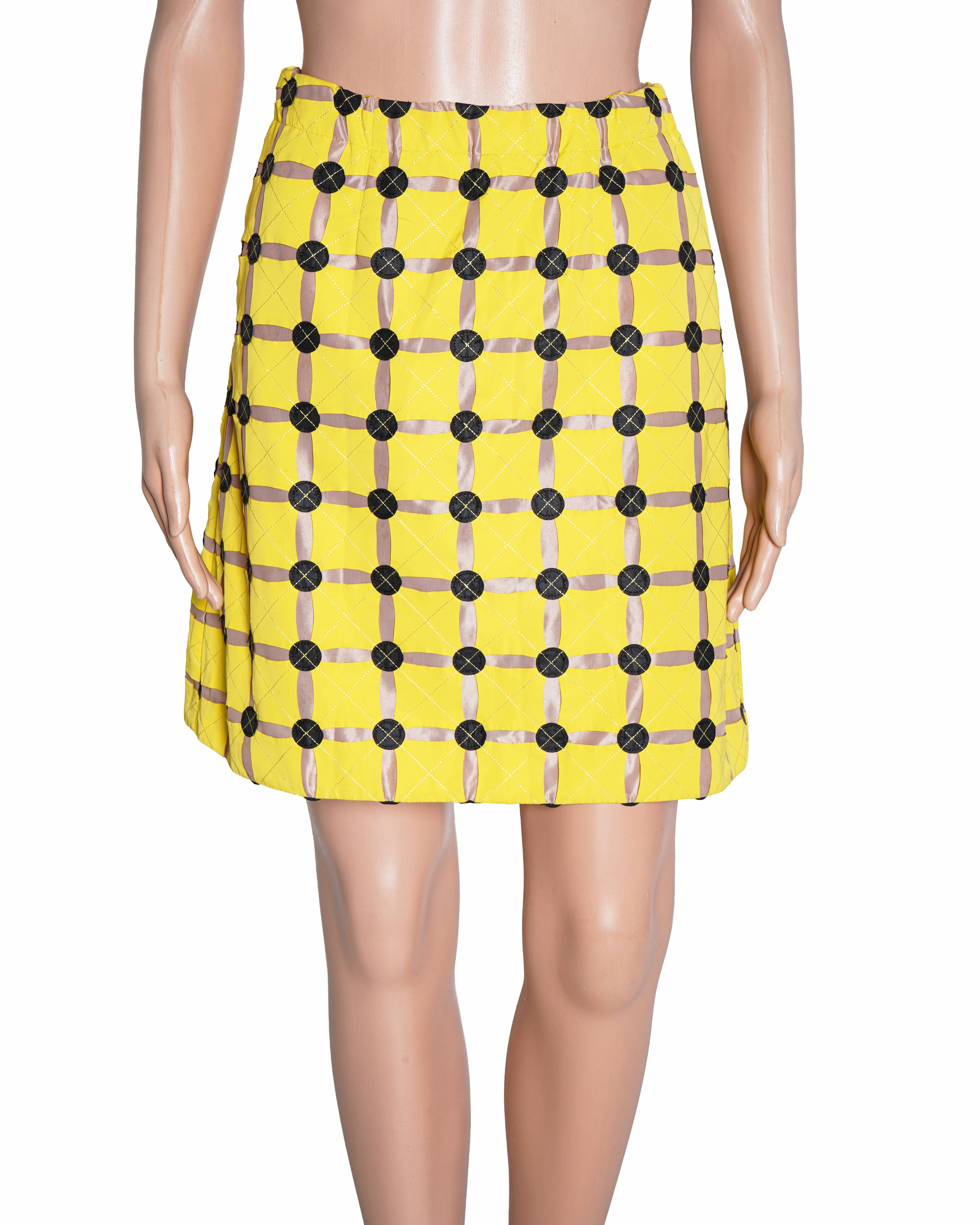 Marni Plaid Citron Yellow Circle-Print Mini Skirt