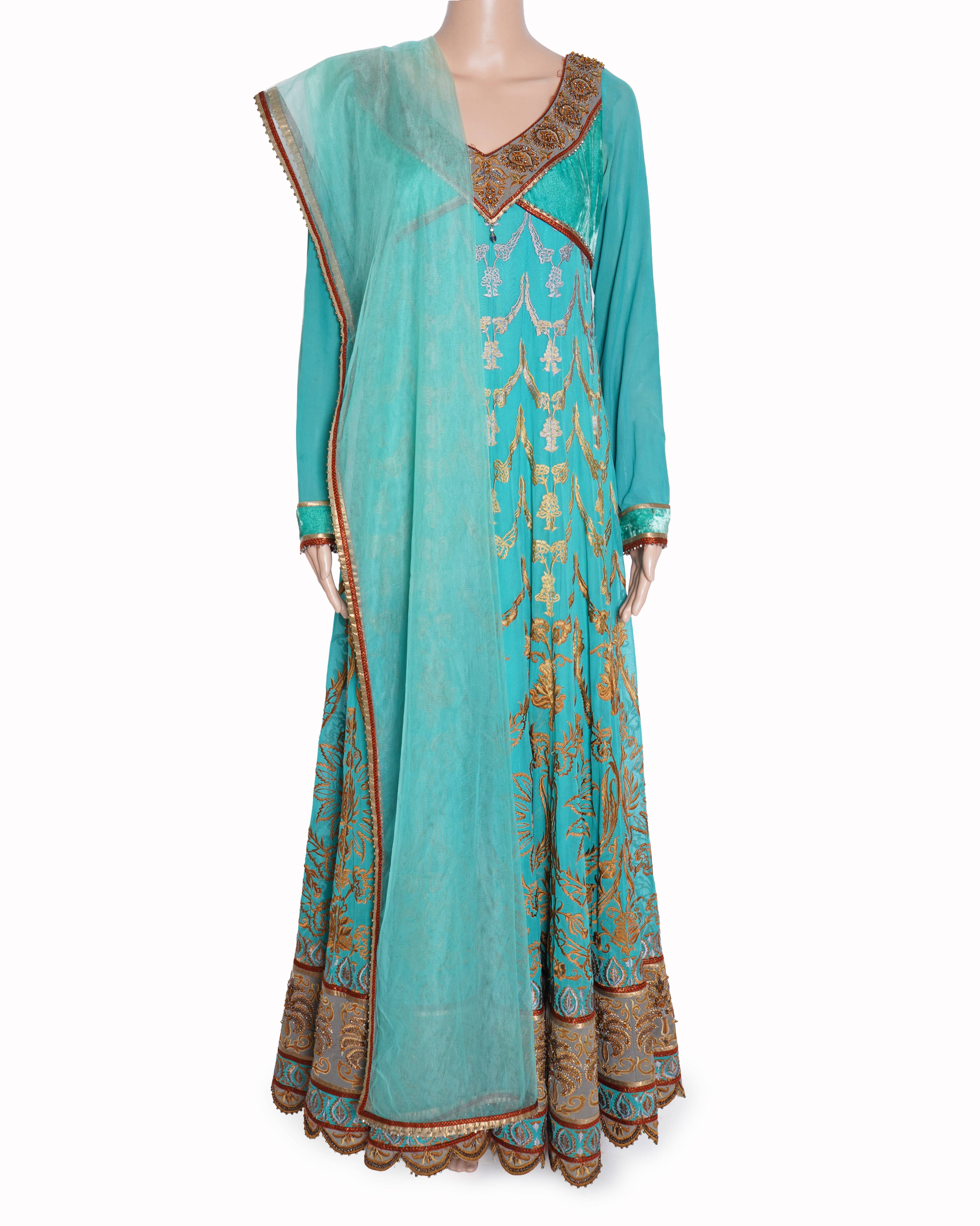 JJ valaya net teal anarkali set