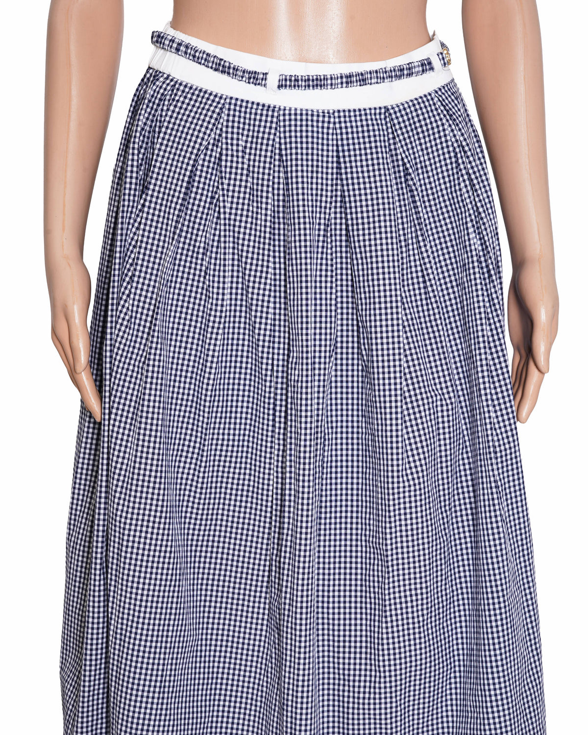 New Maje Blue and White Checkered Midi Skirt