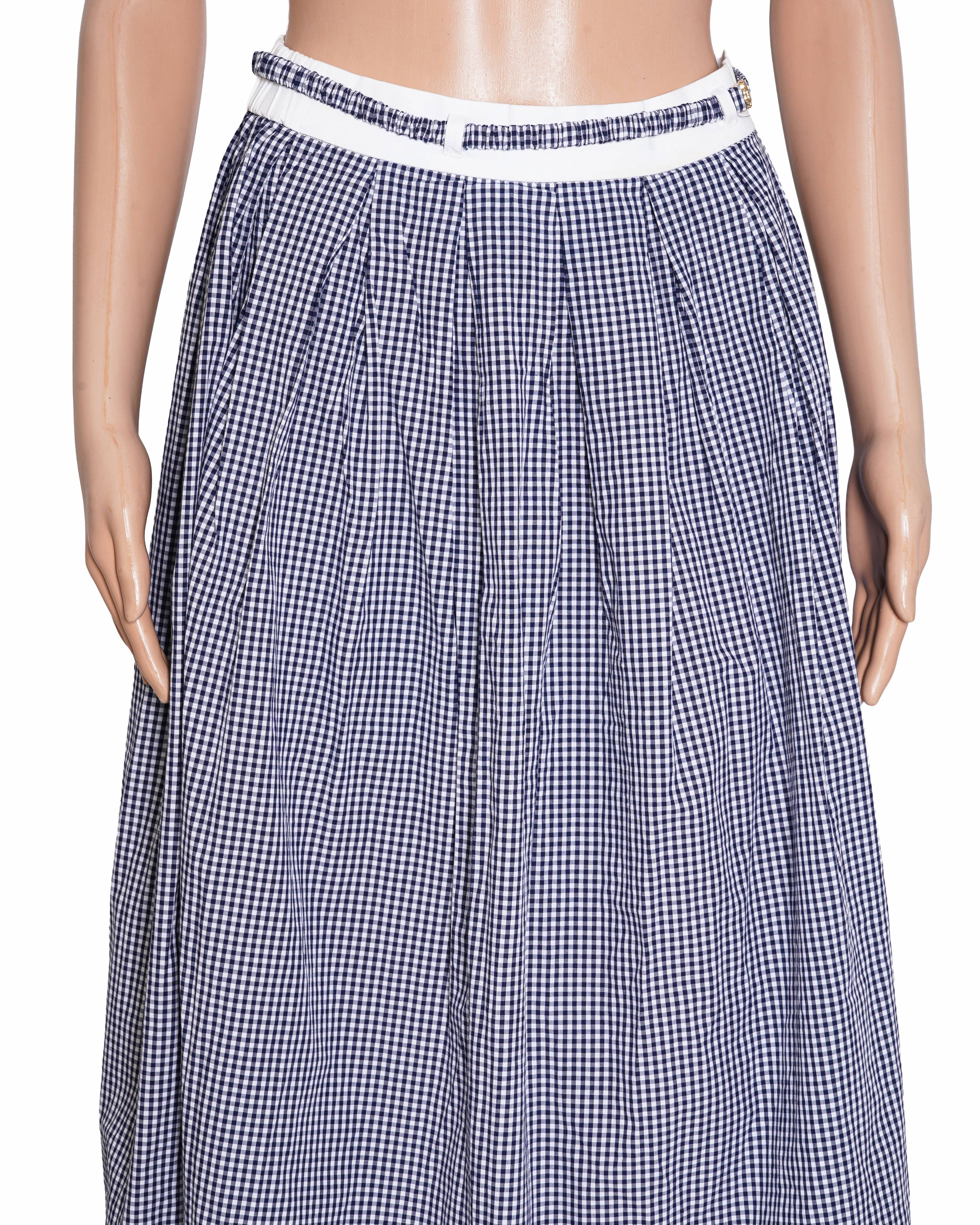 New Maje Blue and White Checkered Midi Skirt