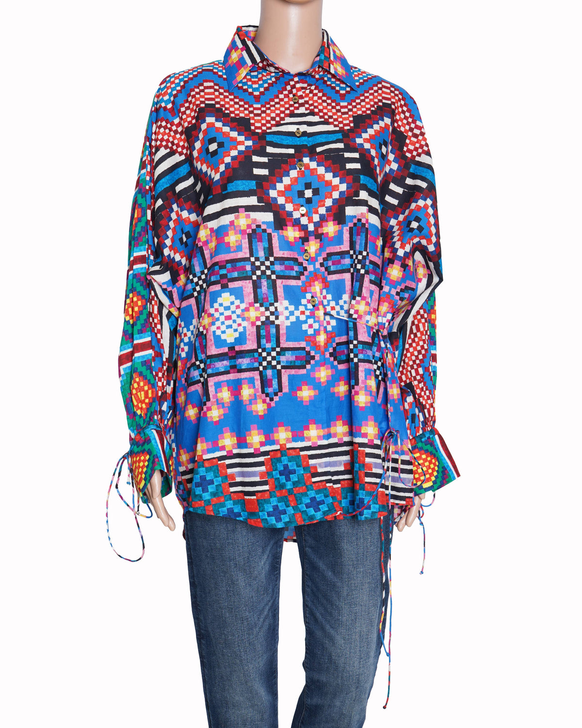 Saaksha & Kinni Printed Blue Cambric Ikat Shirt