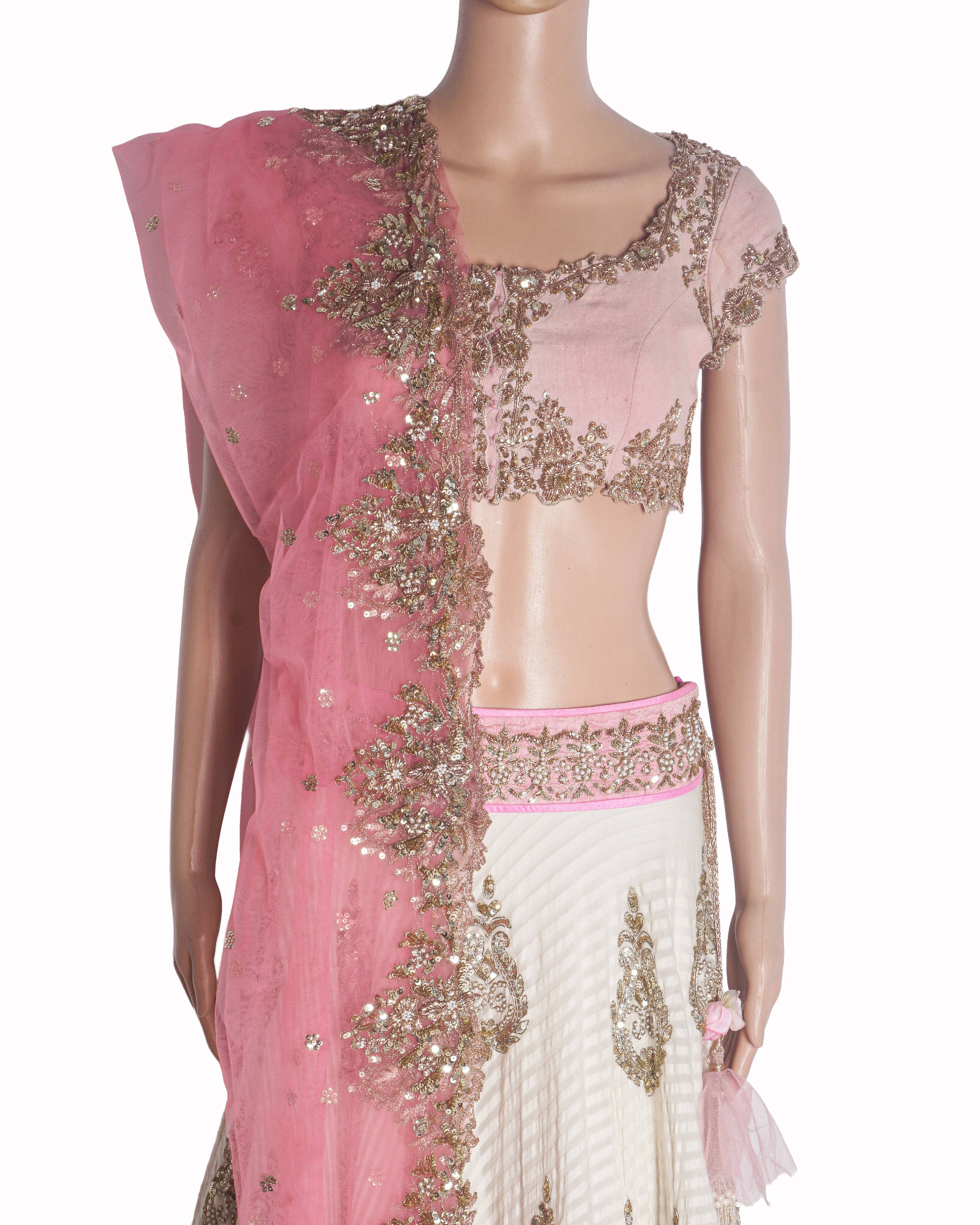 Anushree Reddy Pink and White Embroidered Lehenga Set