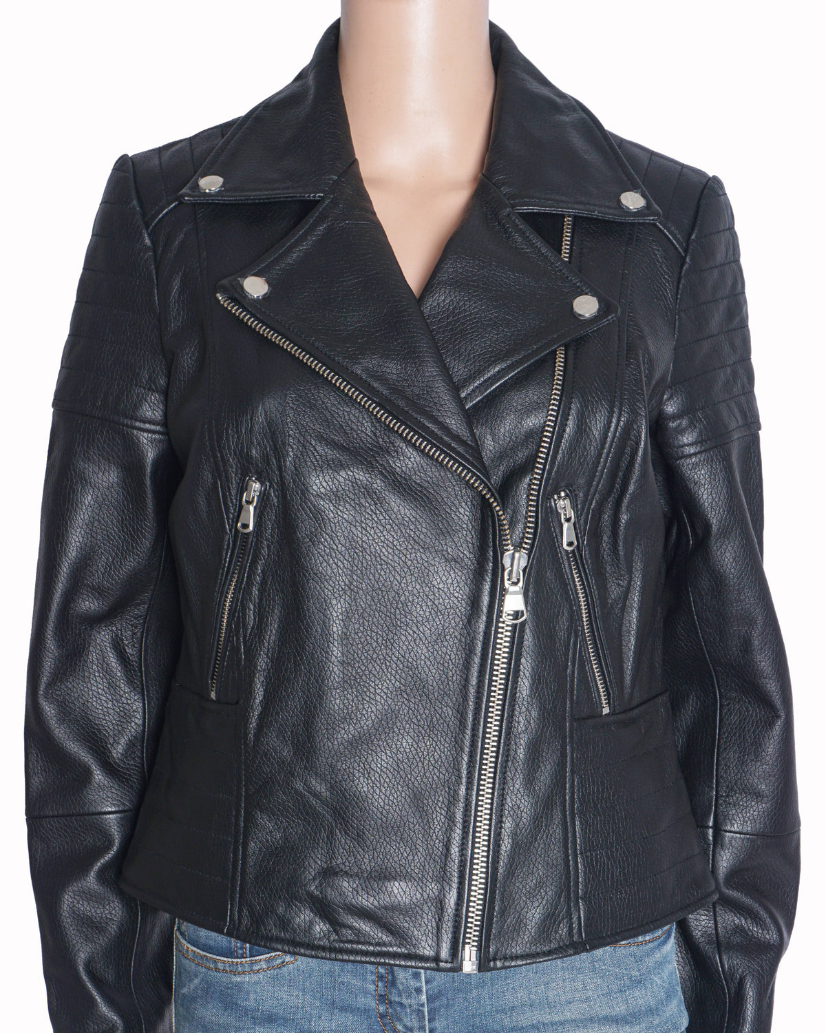Barneys Women’s Leather Ribbed Asymmetric Biker Jacket