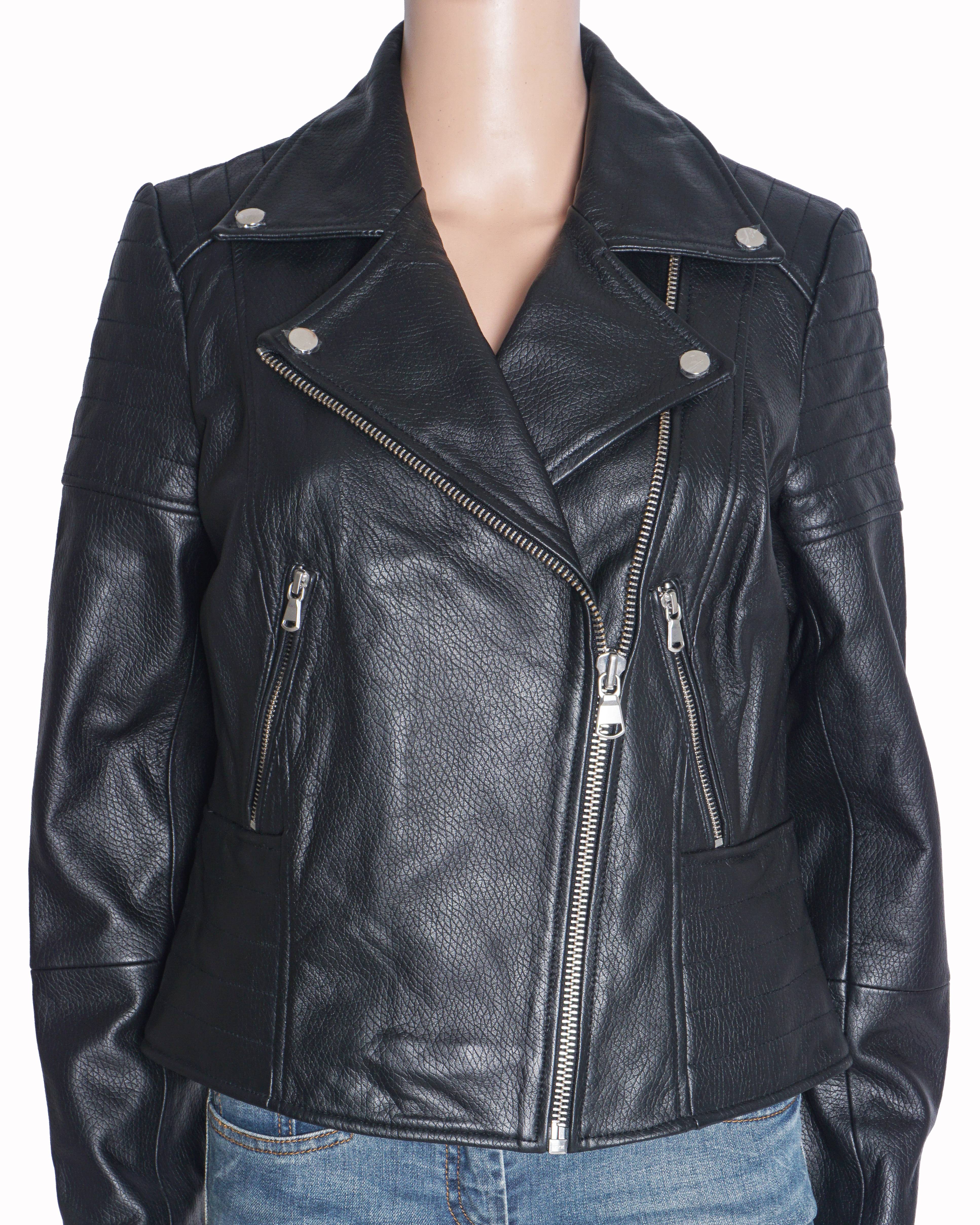 Barneys Women’s Leather Ribbed Asymmetric Biker Jacket