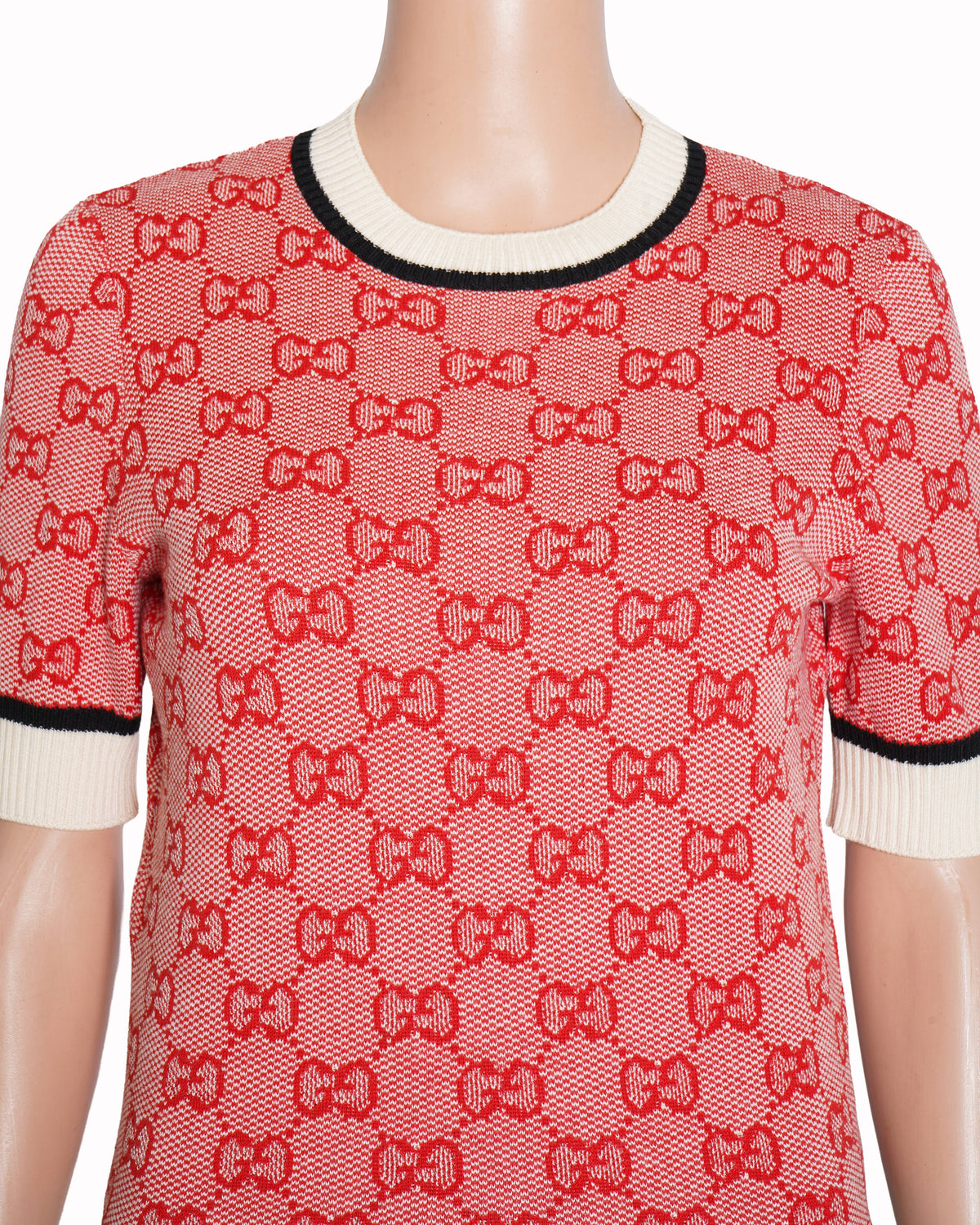 Gucci Red/White knit 'GG' Short Sleeve Top