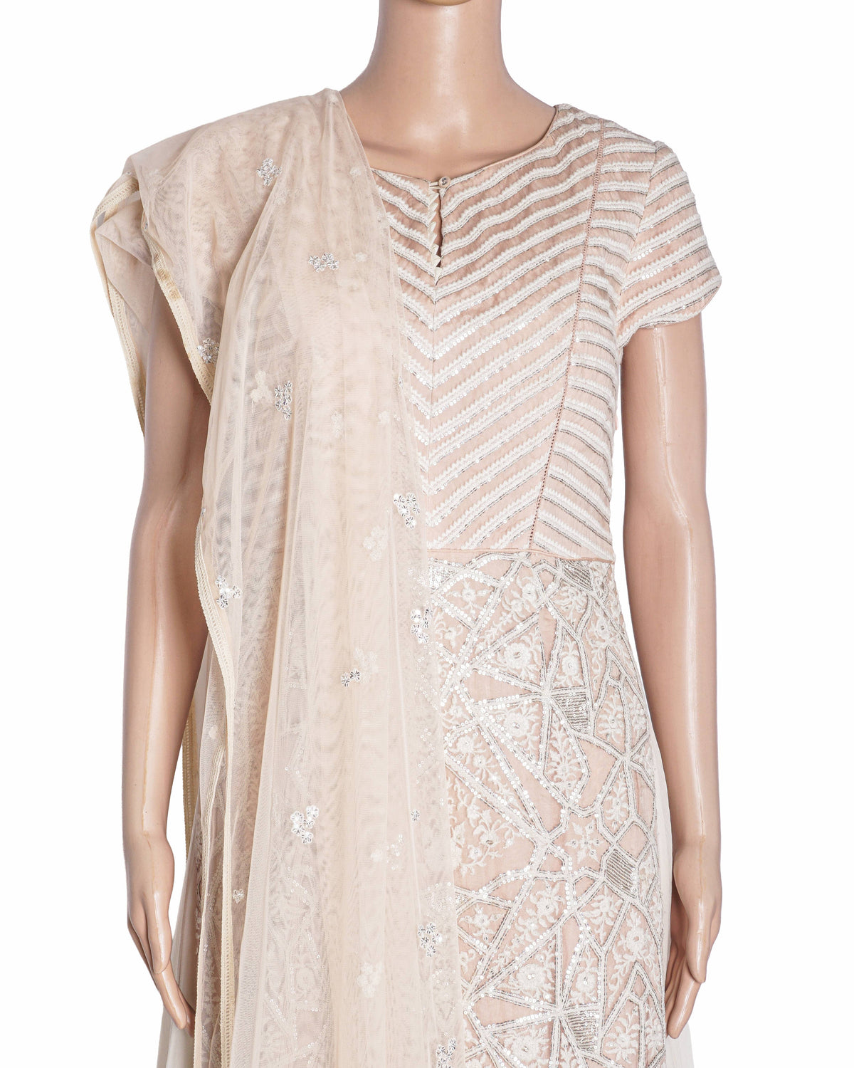 Varun & Nidhika Cream Geometric Embroidered Anarkali Set