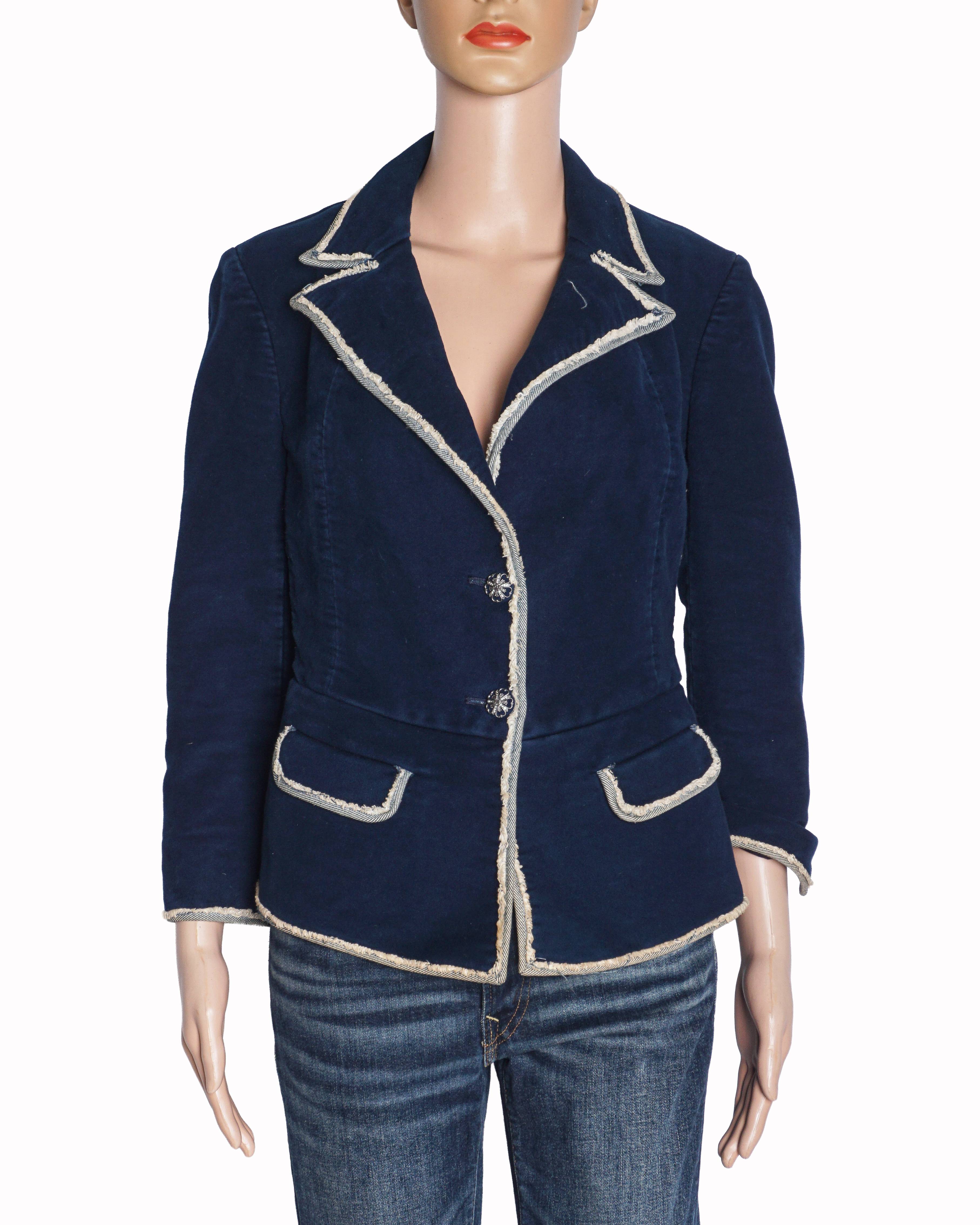 Chanel Navy Blue Fringe Trim Tailored Jacket