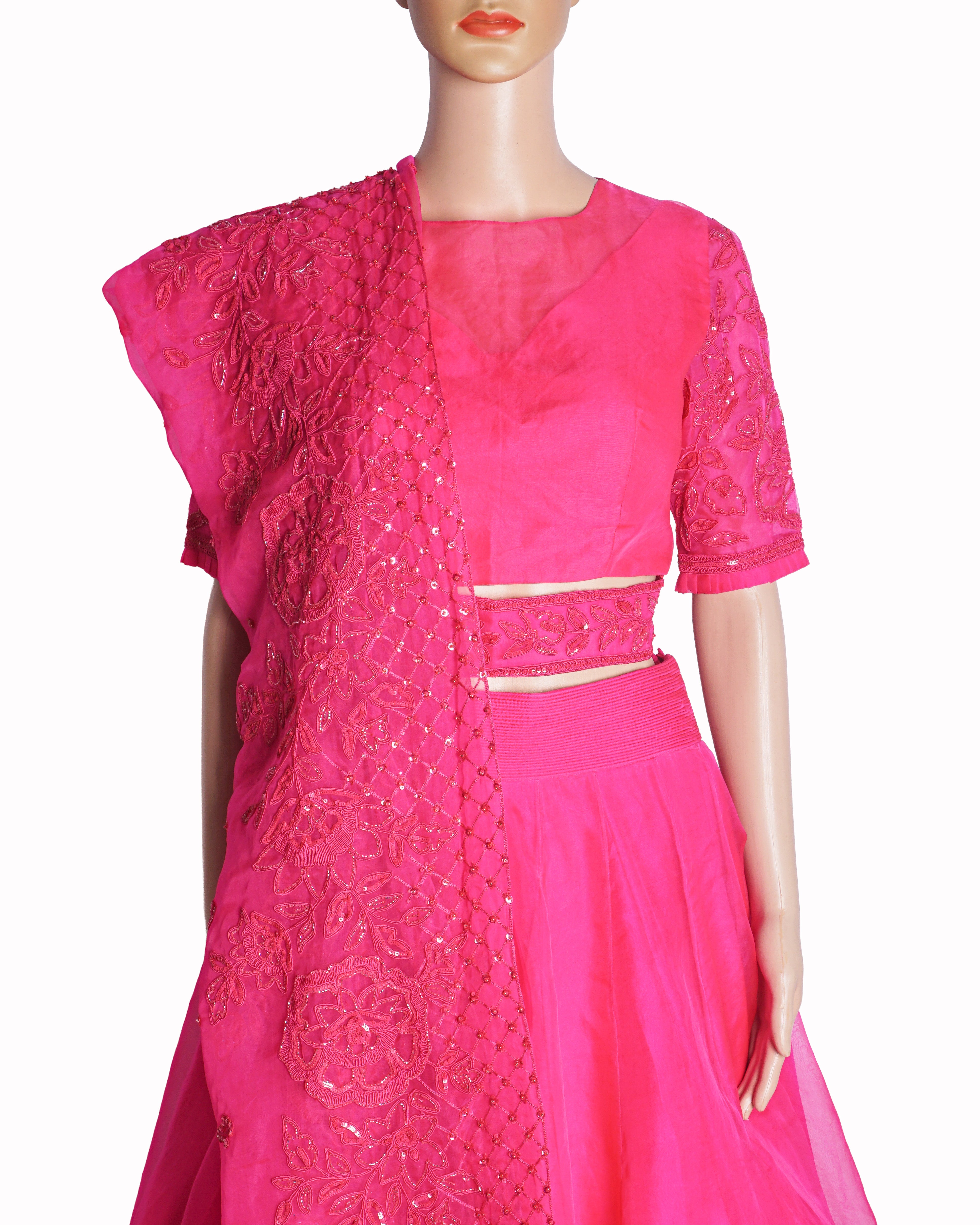 Manish Malhotra Hot Pink Embroidered Sequins & Bead Lehenga Set